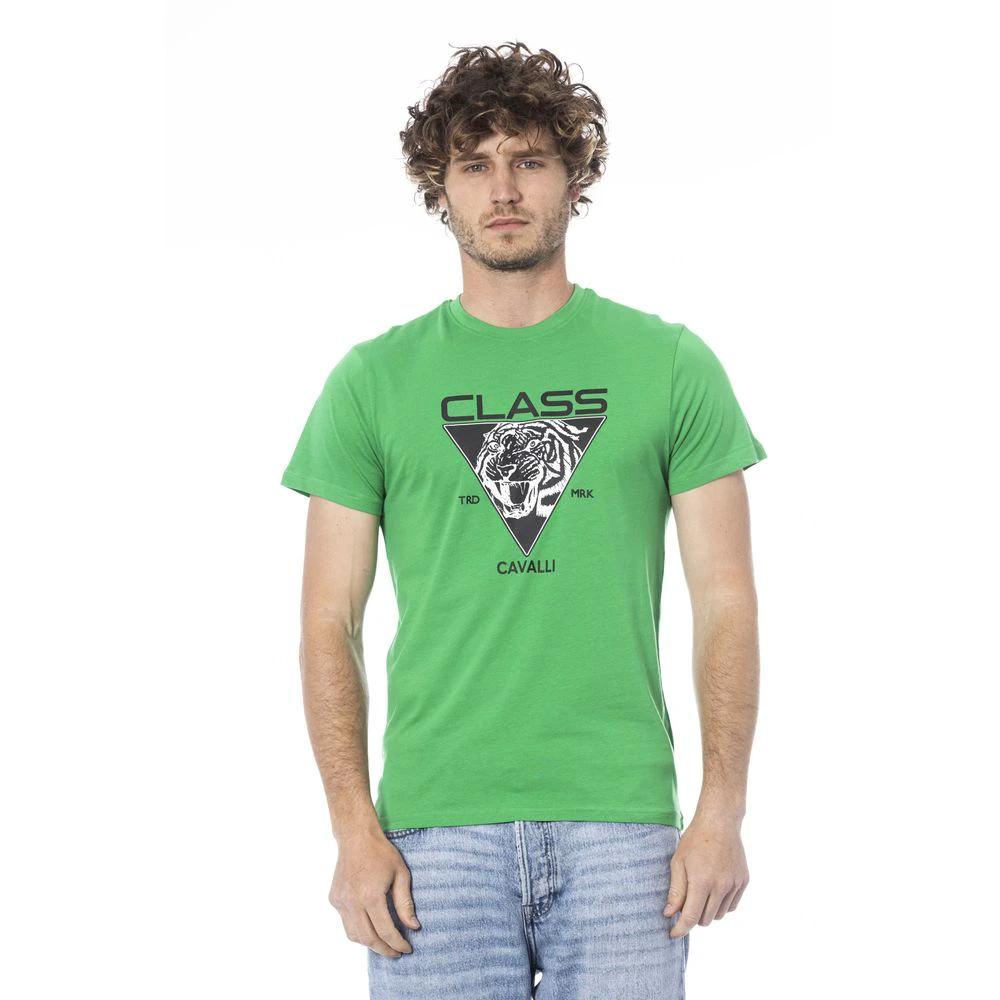 Cavalli Class Green Cotton Men T-Shirt by Cavalli Class