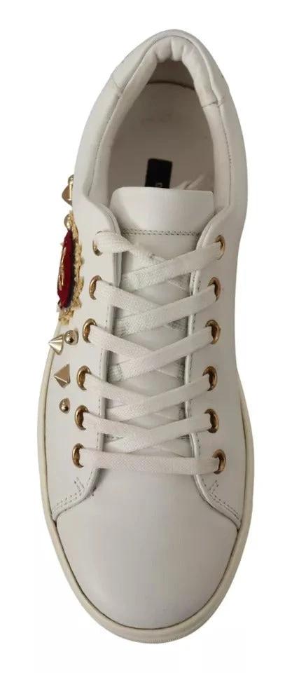 Dolce & Gabbana White Leather Gold Red Heart Sneakers Shoes by Dolce & Gabbana