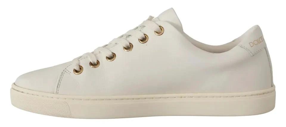 Dolce & Gabbana White Leather Gold Red Heart Sneakers Shoes by Dolce & Gabbana