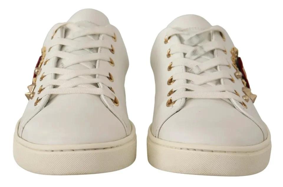 Dolce & Gabbana White Leather Gold Red Heart Sneakers Shoes by Dolce & Gabbana