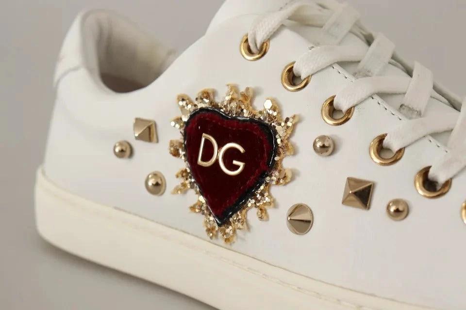 Dolce & Gabbana White Leather Gold Red Heart Sneakers Shoes by Dolce & Gabbana