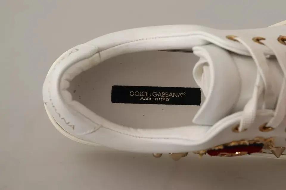 Dolce & Gabbana White Leather Gold Red Heart Sneakers Shoes