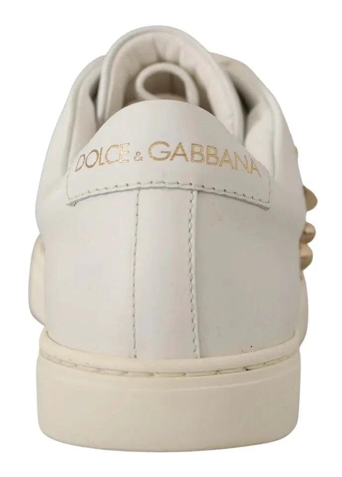 Dolce & Gabbana White Leather Gold Red Heart Sneakers Shoes by Dolce & Gabbana