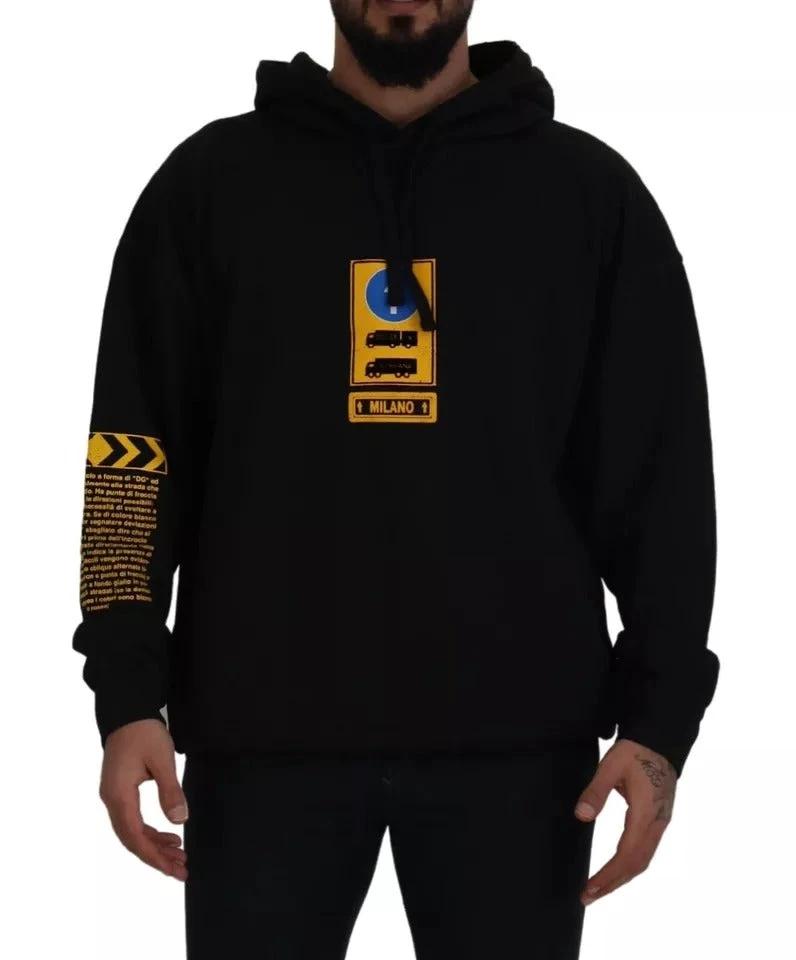 Dolce & Gabbana Black Cotton Logo Hooded Sweatshirt Sweater by Dolce & Gabbana