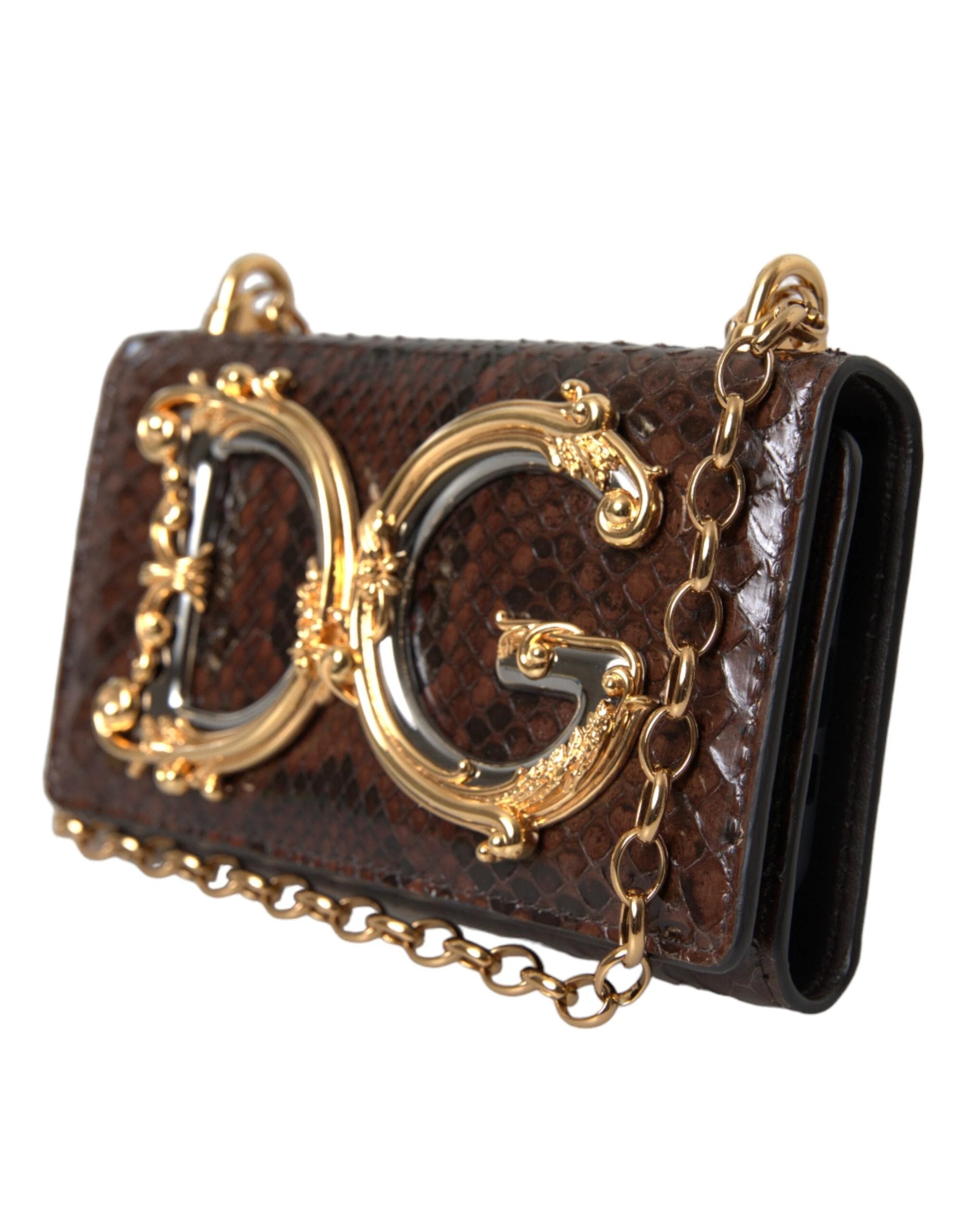 Dolce & Gabbana Brown Python Leather DG Girls Crossbody Phone Bag by Dolce & Gabbana
