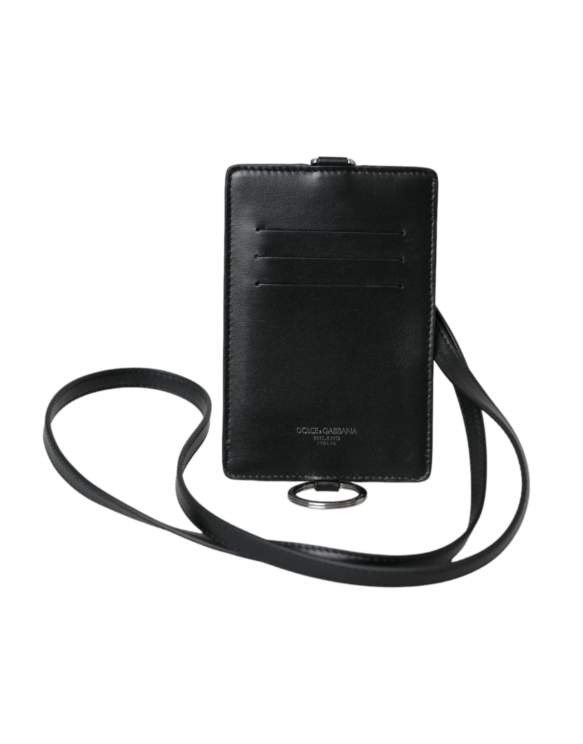 Dolce & Gabbana Black Calf Leather Lanyard Logo Card Holder Men Wallet by Dolce & Gabbana
