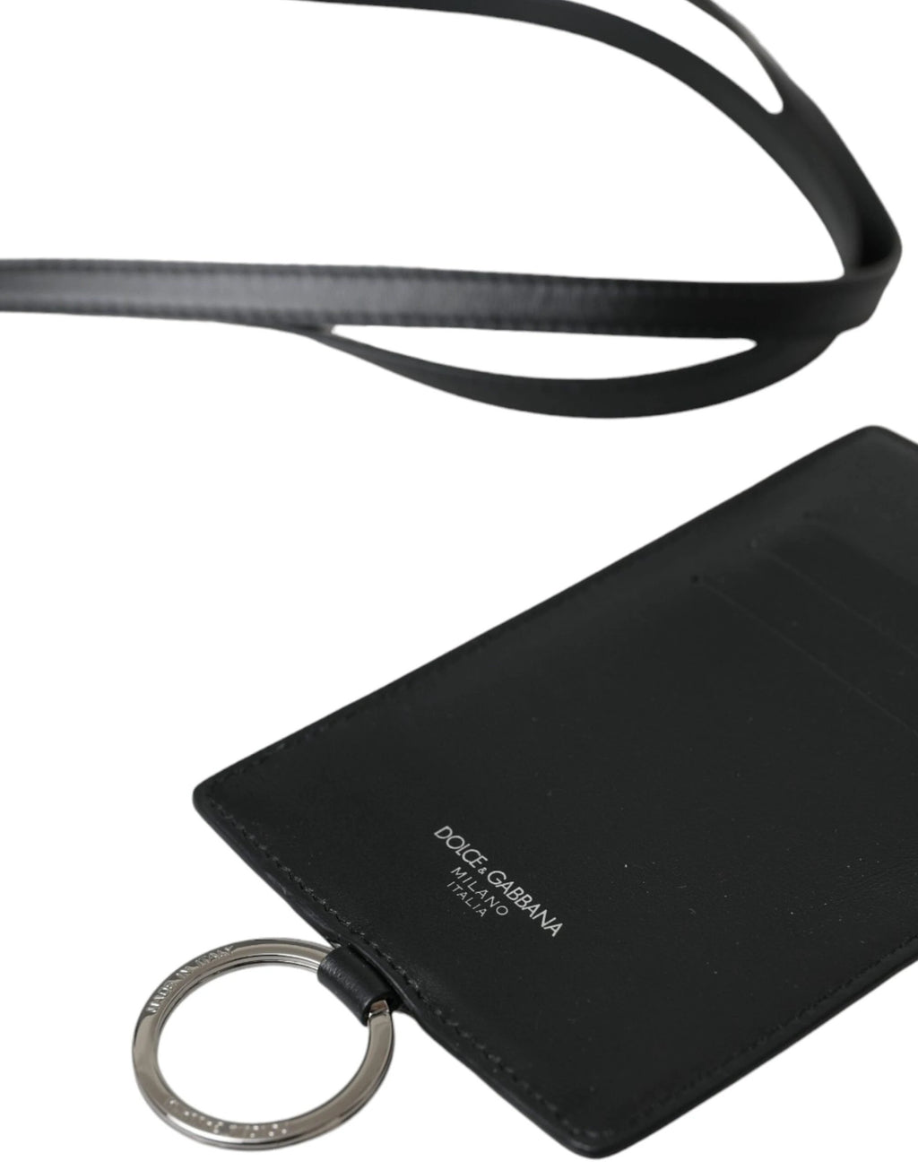 Dolce & Gabbana Black Calf Leather Lanyard Logo Card Holder Men Wallet by Dolce & Gabbana