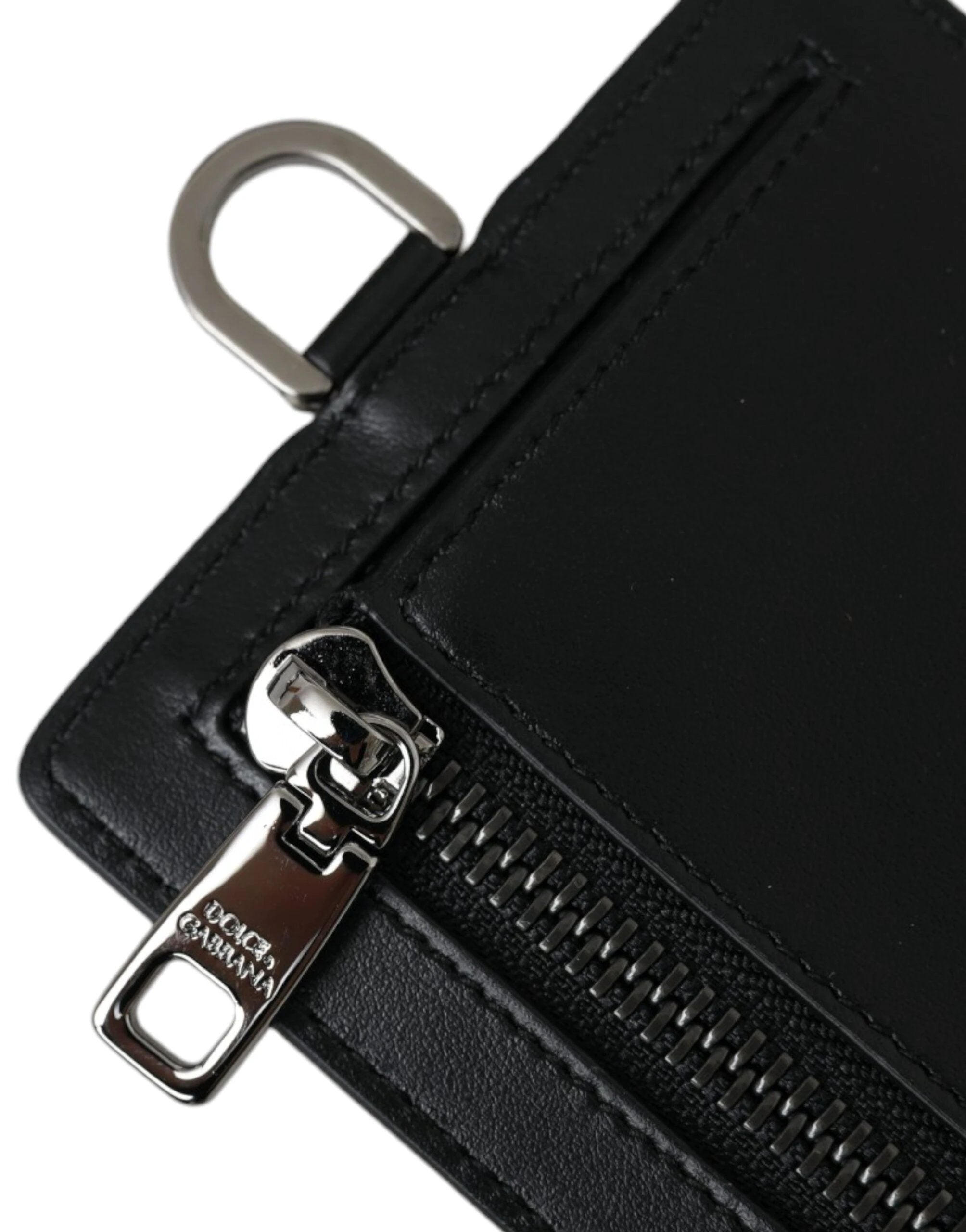 Dolce & Gabbana Black Calf Leather Lanyard Logo Card Holder Men Wallet by Dolce & Gabbana