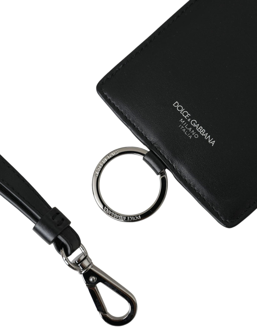 Dolce & Gabbana Black Calf Leather Lanyard Logo Card Holder Men Wallet by Dolce & Gabbana
