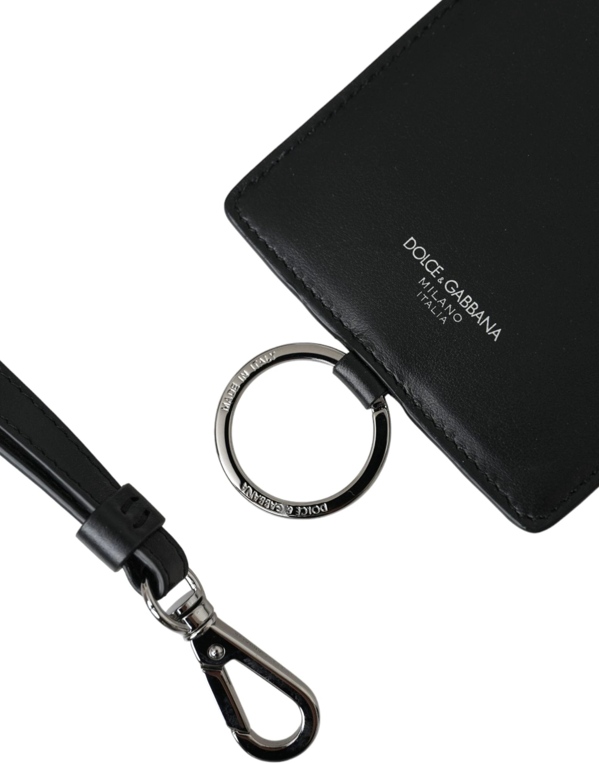 Dolce & Gabbana Black Calf Leather Lanyard Logo Card Holder Men Wallet by Dolce & Gabbana