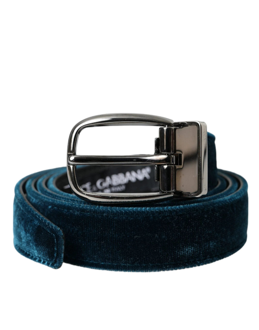 Dolce & Gabbana Blue Velvet Leather Silver Metal Buckle Belt by Dolce & Gabbana