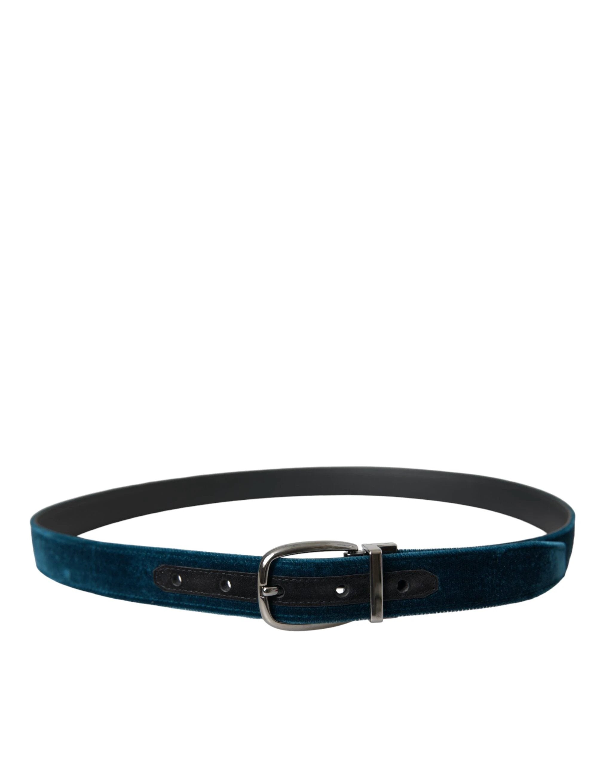 Dolce & Gabbana Blue Velvet Leather Silver Metal Buckle Belt by Dolce & Gabbana