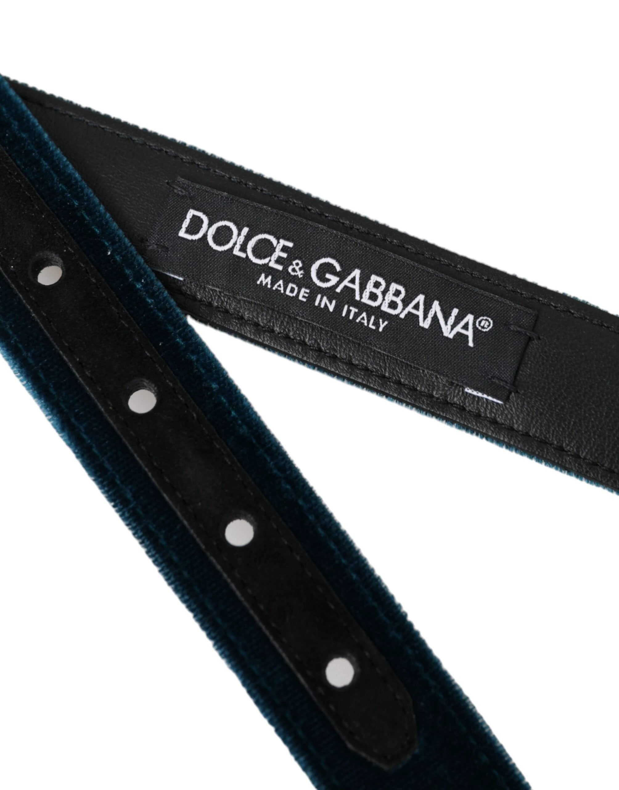 Dolce & Gabbana Blue Velvet Leather Silver Metal Buckle Belt by Dolce & Gabbana