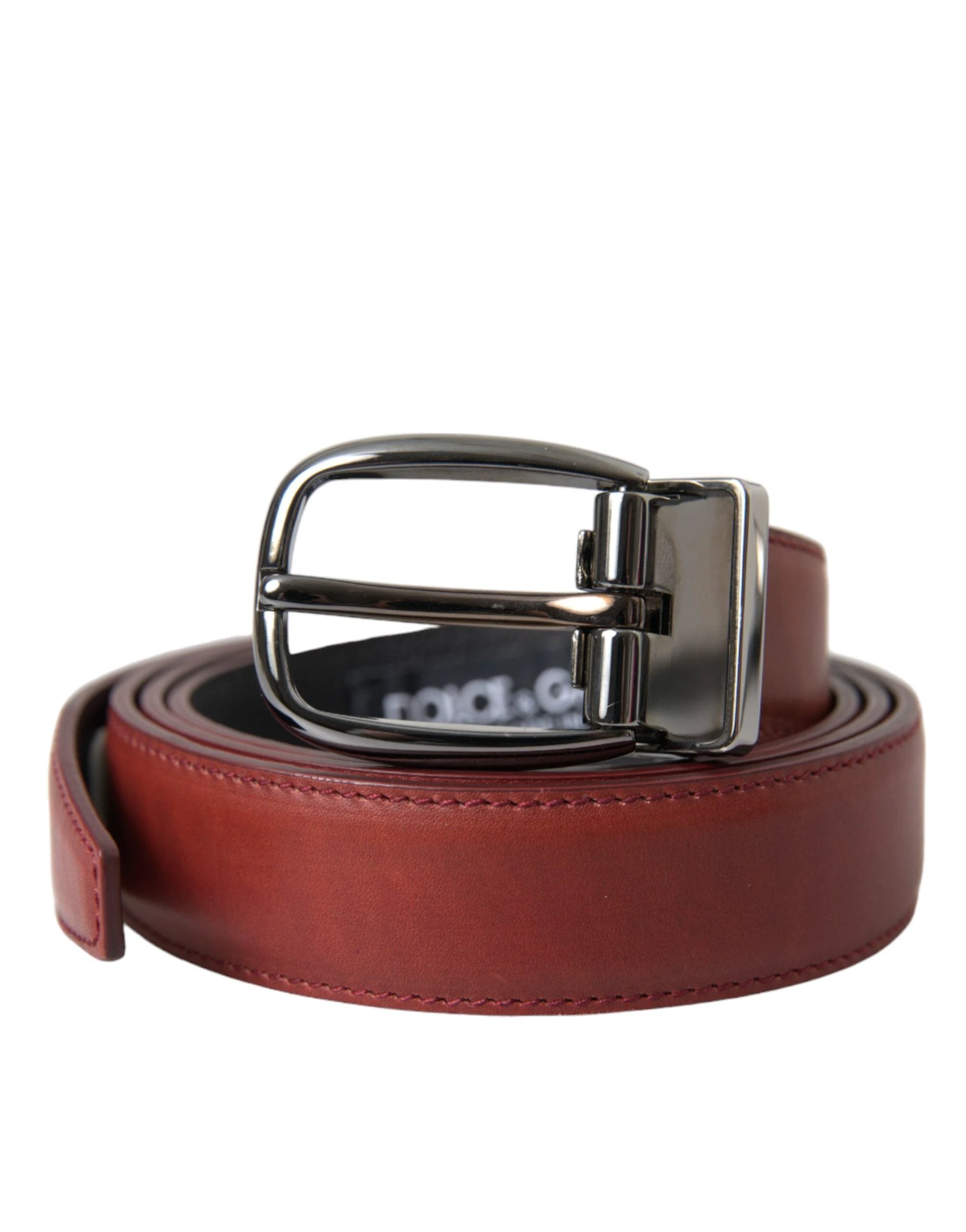 Dolce & Gabbana Brown Leather Silver Metal Buckle Belt Men by Dolce & Gabbana