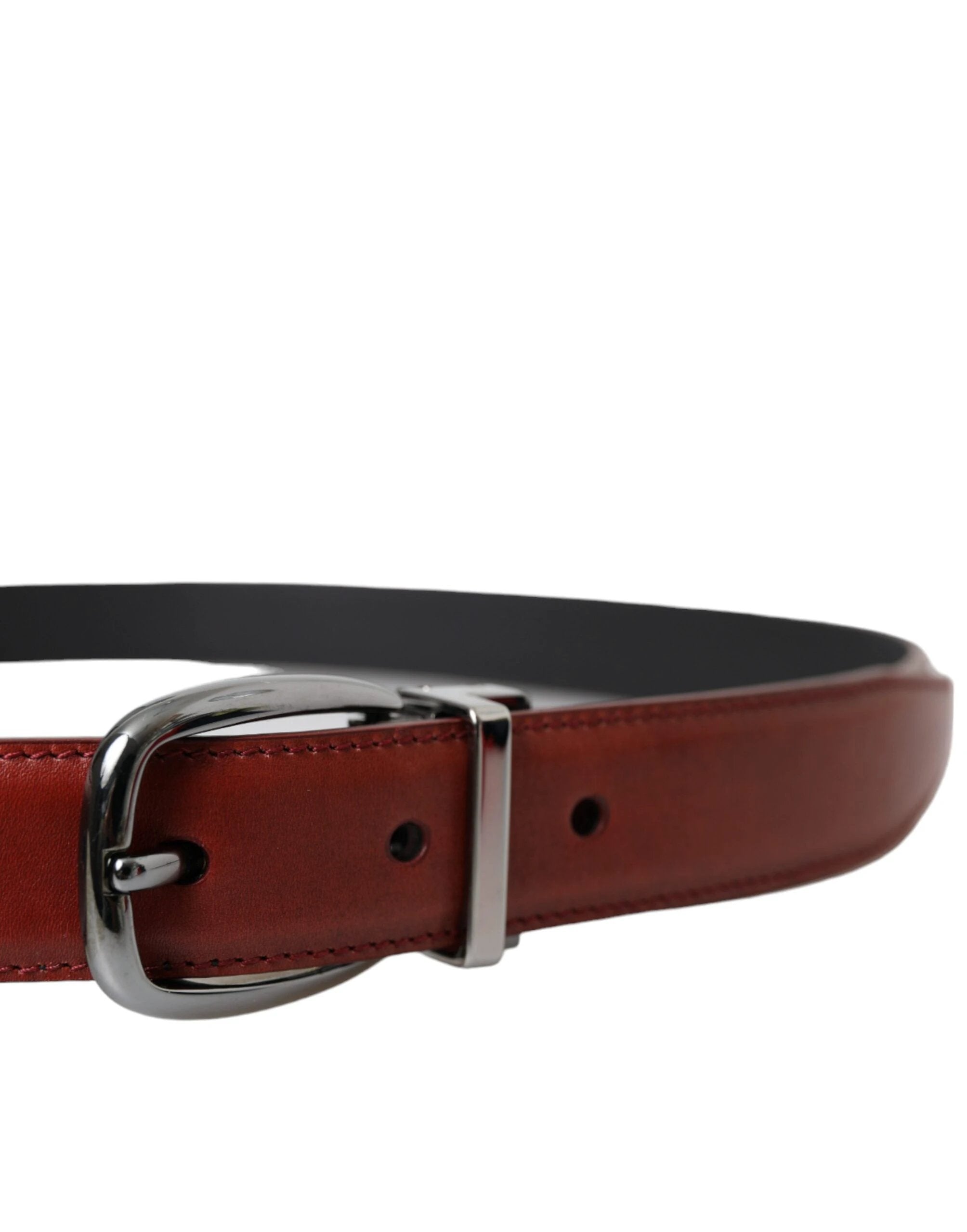 Dolce & Gabbana Brown Leather Silver Metal Buckle Belt Men by Dolce & Gabbana