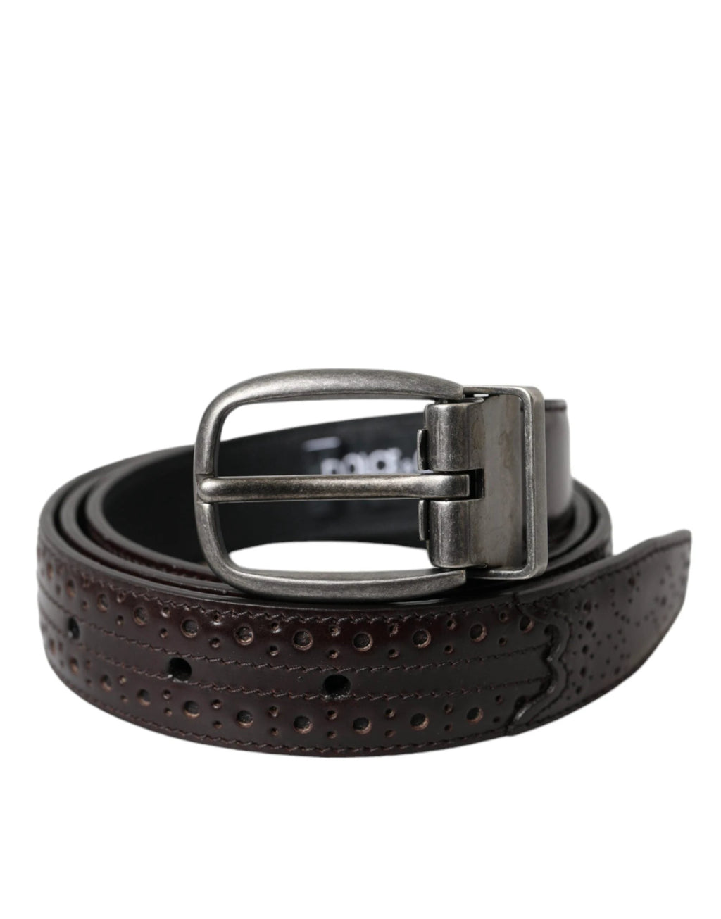 Dolce & Gabbana Dark Brown Perforated Leather Metal Buckle Belt Men by Dolce & Gabbana