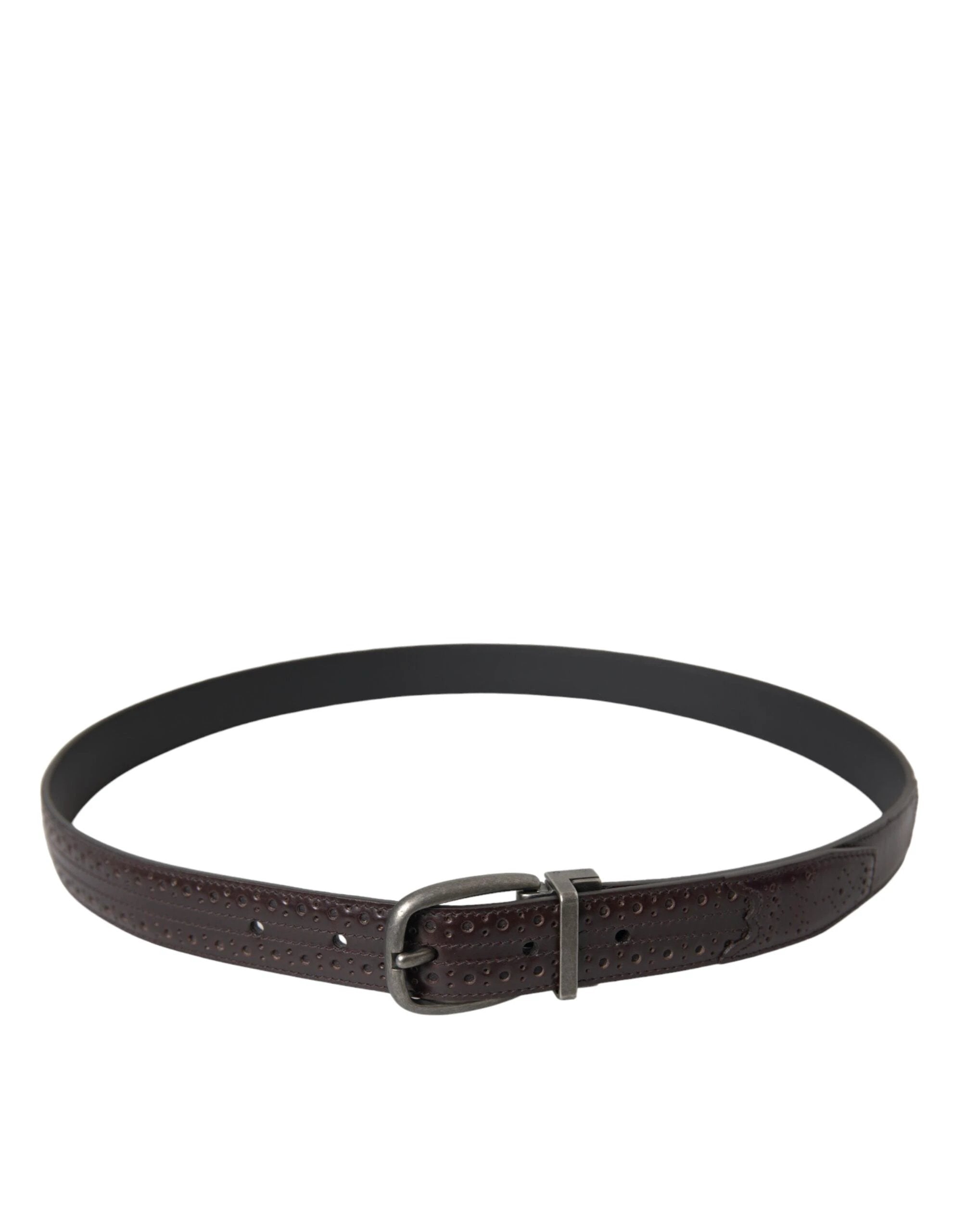 Dolce & Gabbana Dark Brown Perforated Leather Metal Buckle Belt Men by Dolce & Gabbana