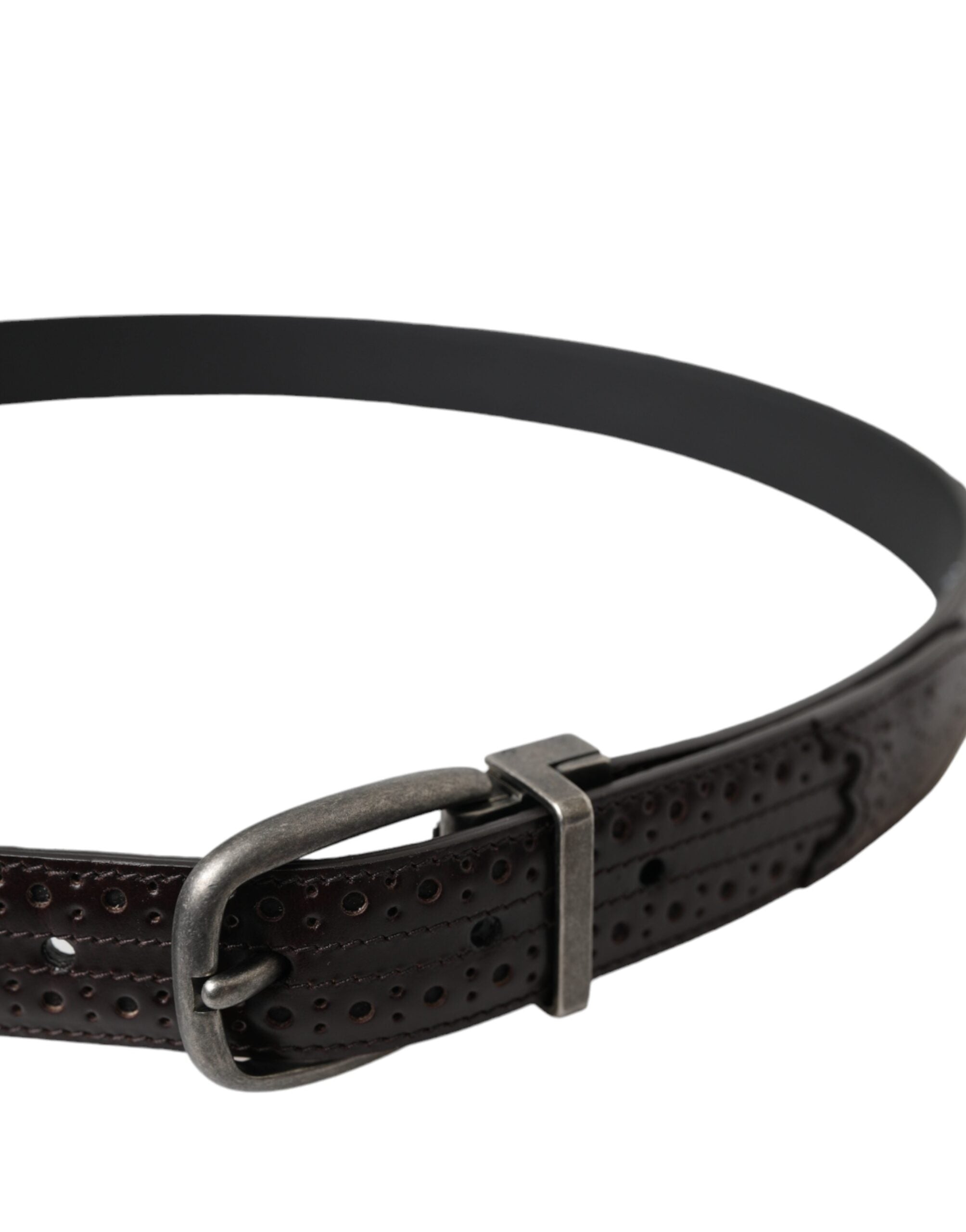 Dolce & Gabbana Dark Brown Perforated Leather Metal Buckle Belt Men by Dolce & Gabbana