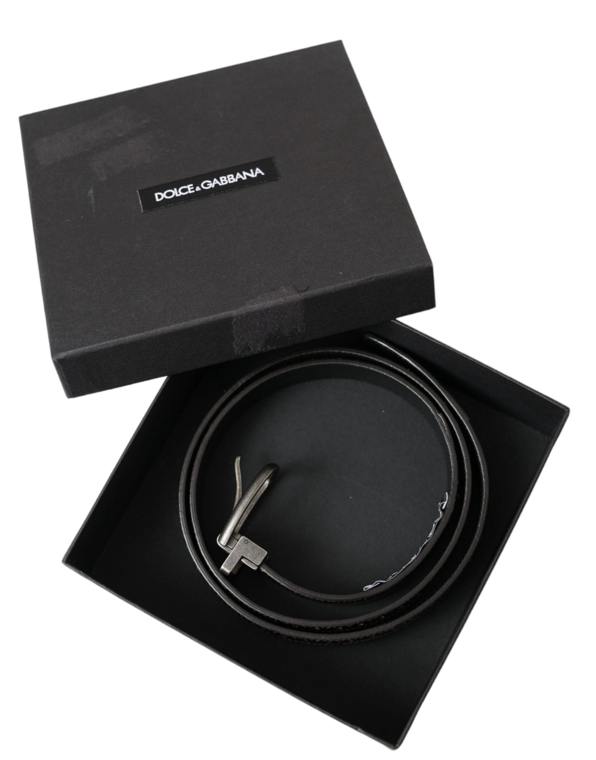 Dolce & Gabbana Dark Brown Perforated Leather Metal Buckle Belt Men by Dolce & Gabbana