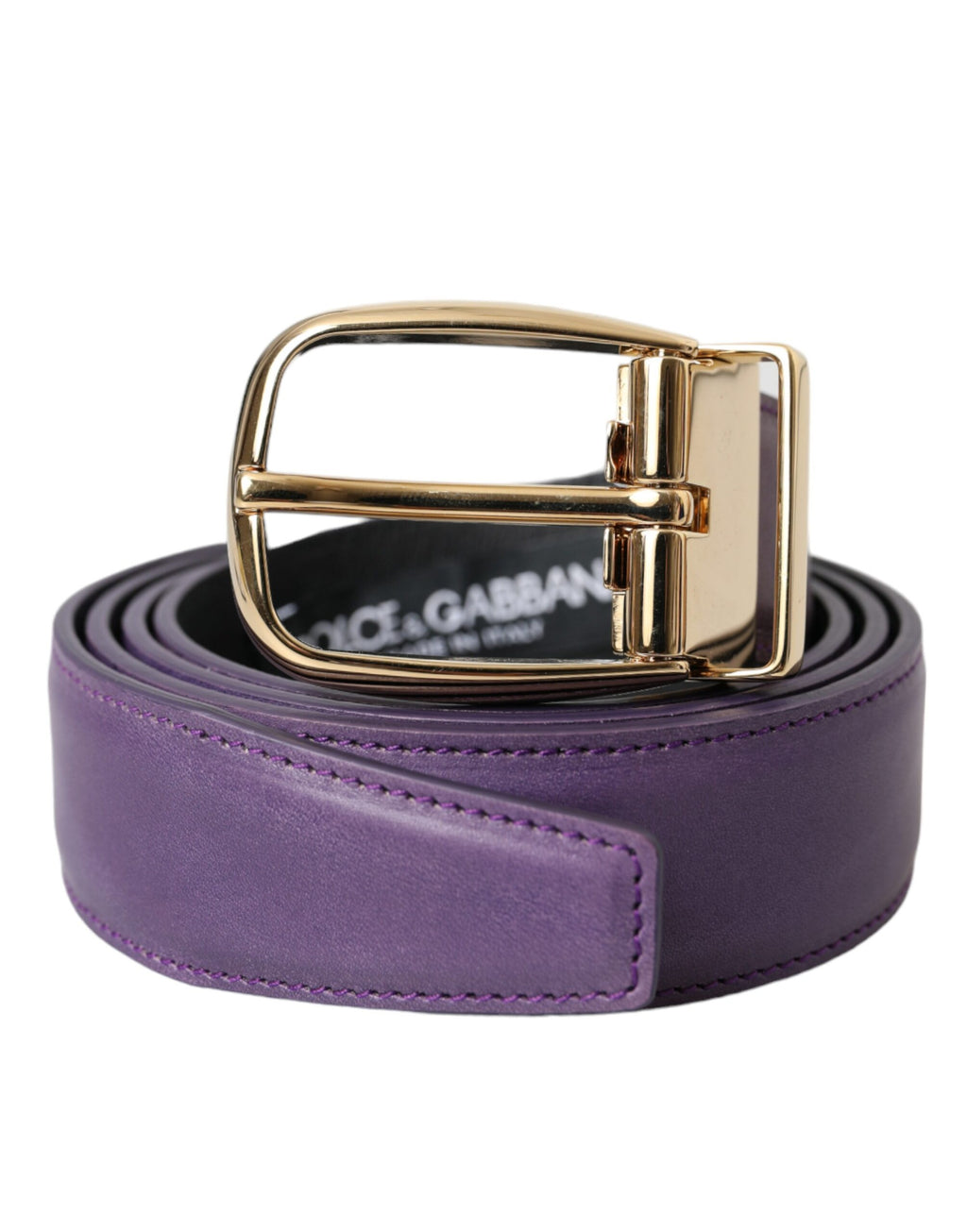 Dolce & Gabbana Purple Leather Gold Metal Buckle Belt Men by Dolce & Gabbana
