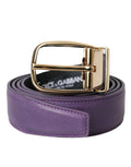 Dolce & Gabbana Purple Leather Gold Metal Buckle Belt Men by Dolce & Gabbana