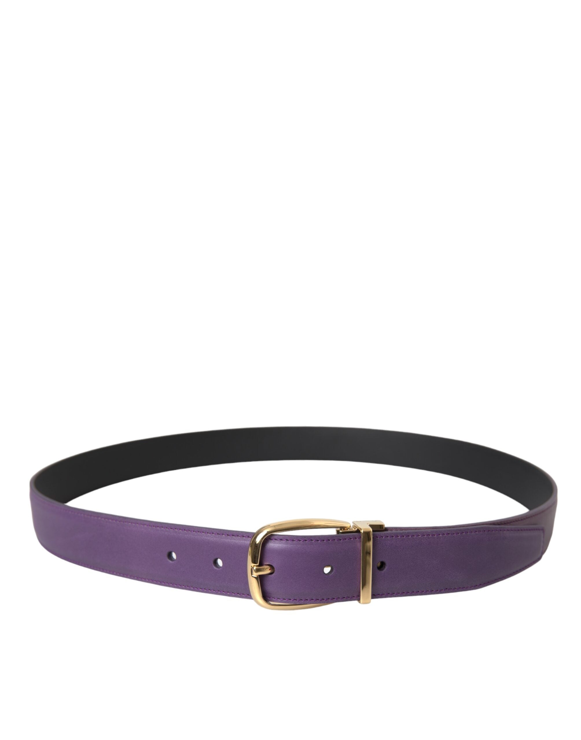 Dolce & Gabbana Purple Leather Gold Metal Buckle Belt Men by Dolce & Gabbana