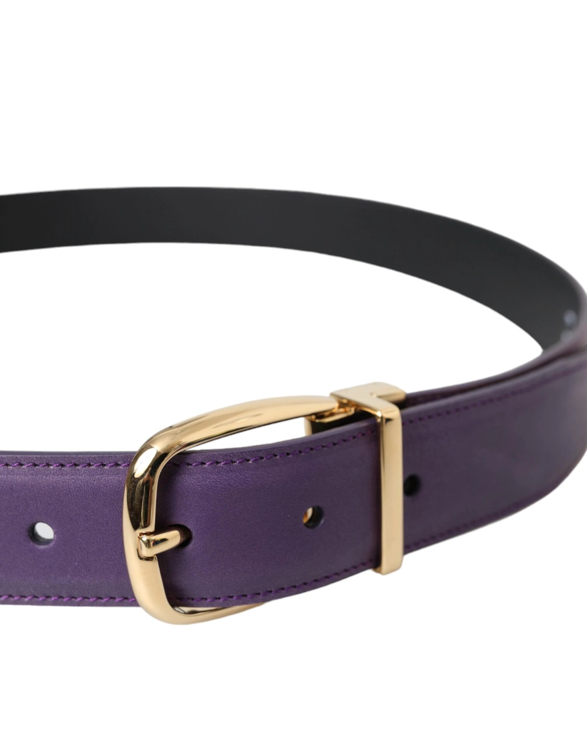 Dolce & Gabbana Purple Leather Gold Metal Buckle Belt Men by Dolce & Gabbana