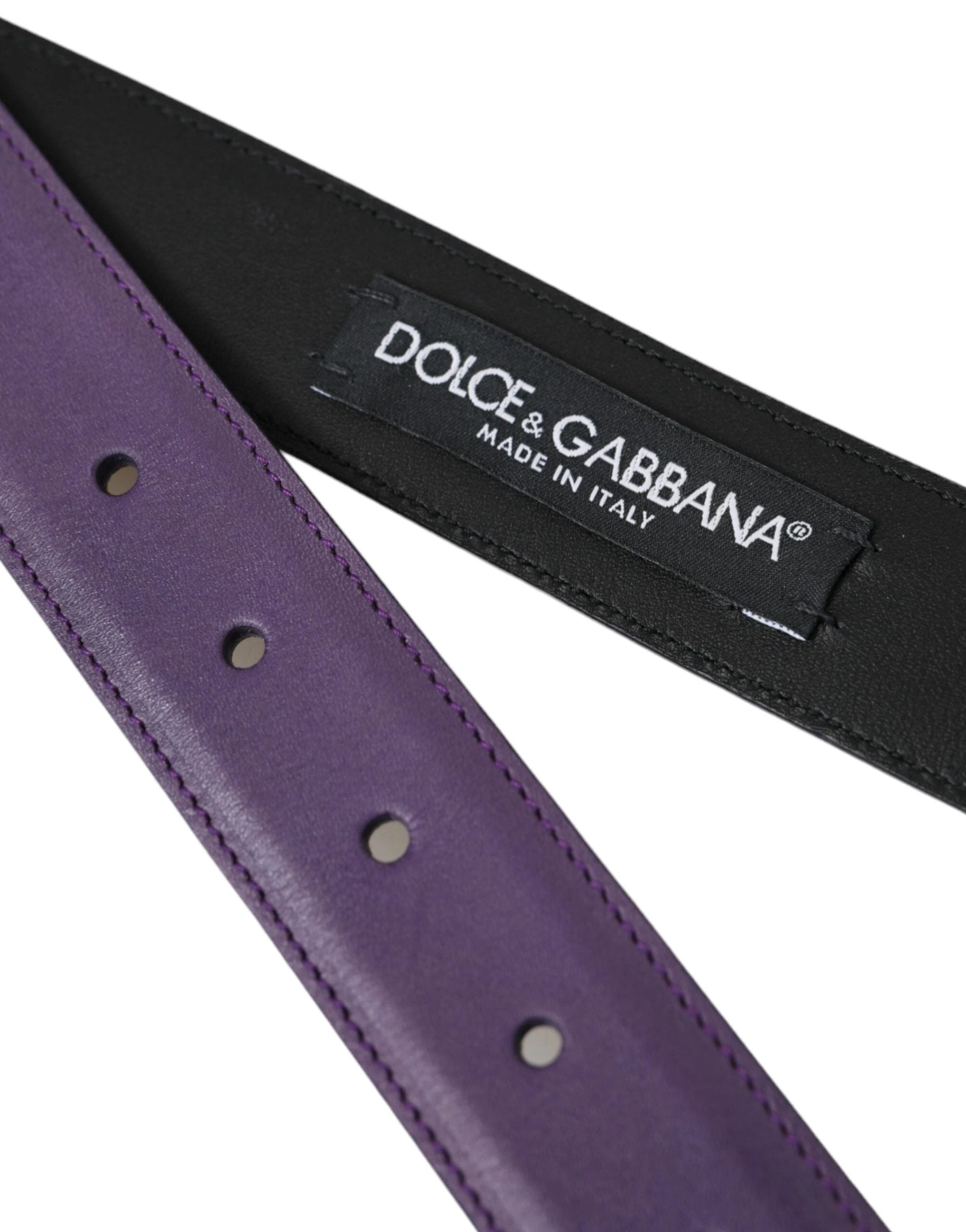 Dolce & Gabbana Purple Leather Gold Metal Buckle Belt Men by Dolce & Gabbana