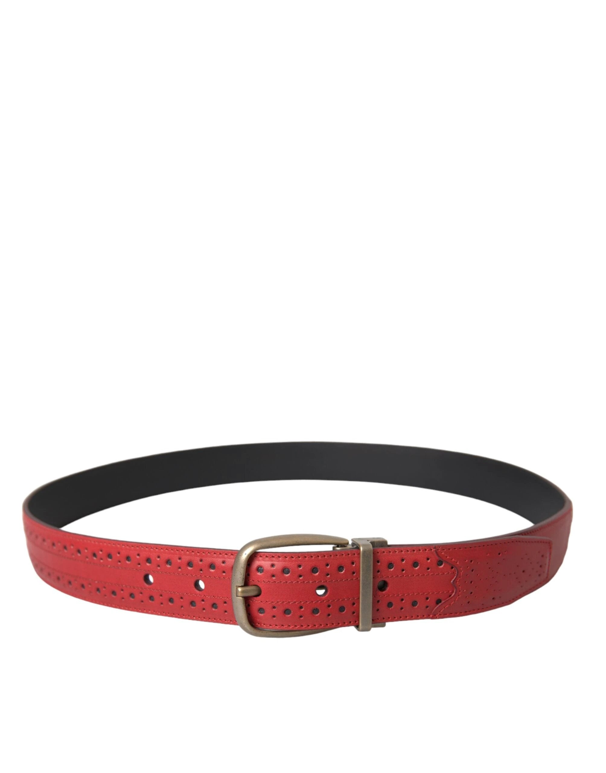Dolce & Gabbana Red Perforated Leather Metal Buckle Belt Men by Dolce & Gabbana