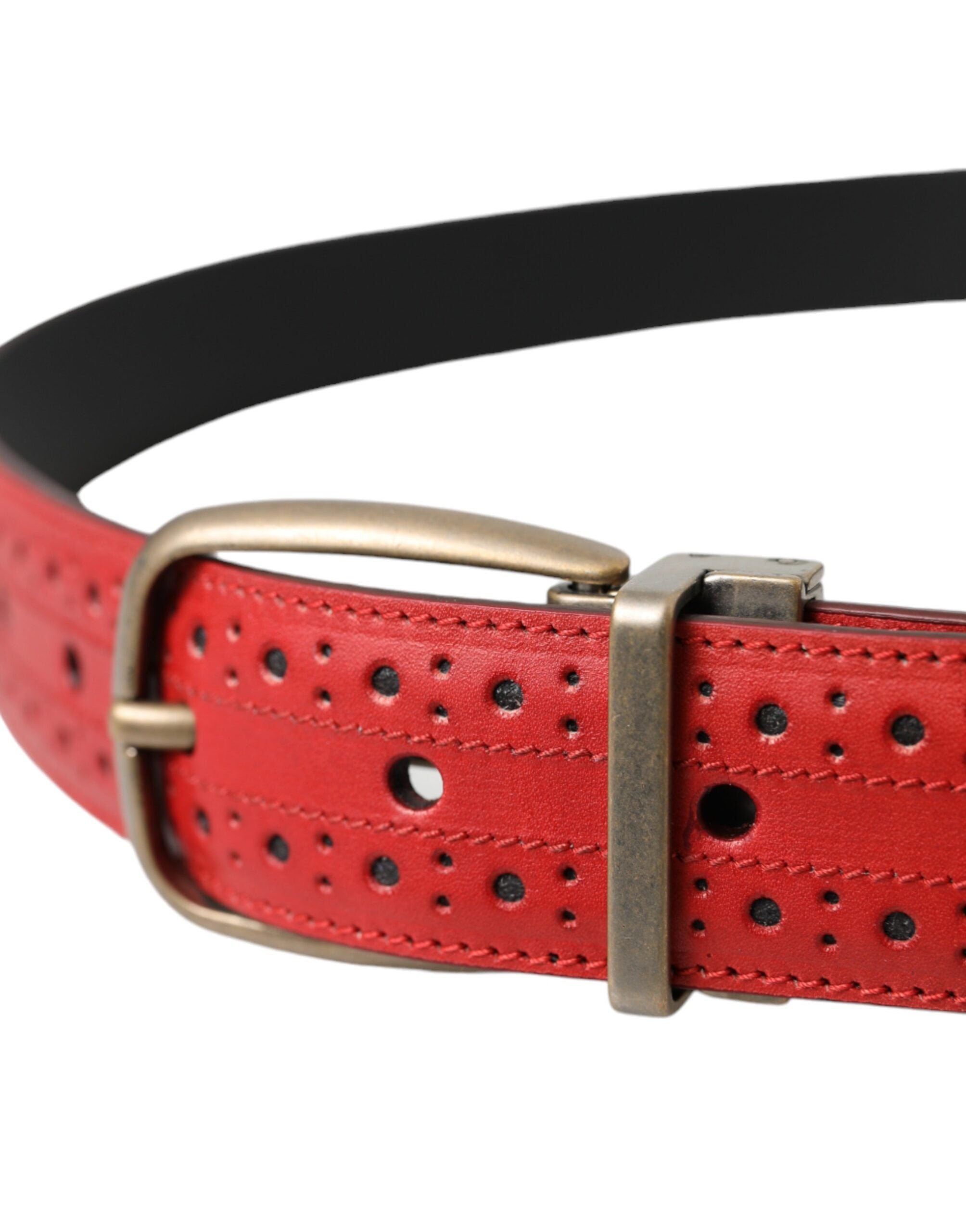 Dolce & Gabbana Red Perforated Leather Metal Buckle Belt Men by Dolce & Gabbana