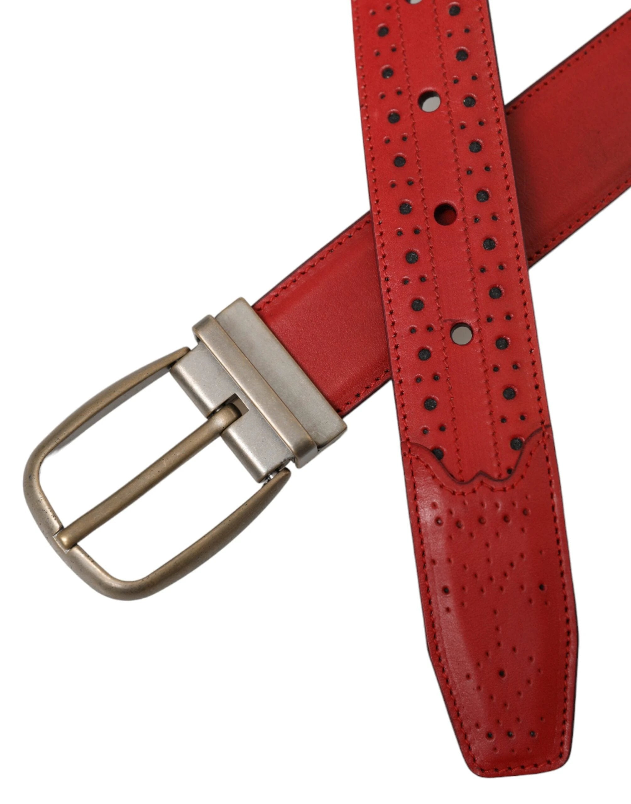 Dolce & Gabbana Red Perforated Leather Metal Buckle Belt Men by Dolce & Gabbana
