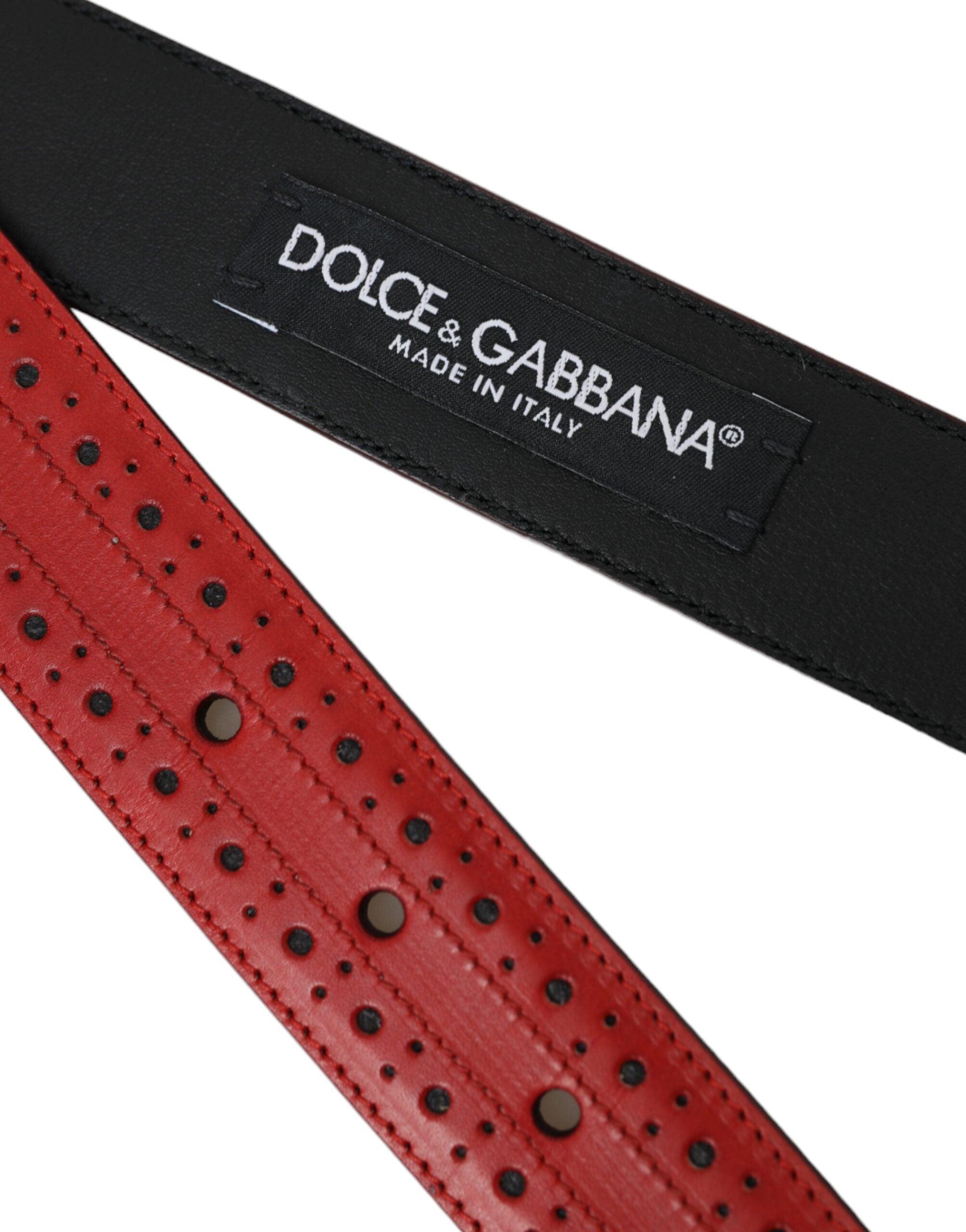 Dolce & Gabbana Red Perforated Leather Metal Buckle Belt Men by Dolce & Gabbana