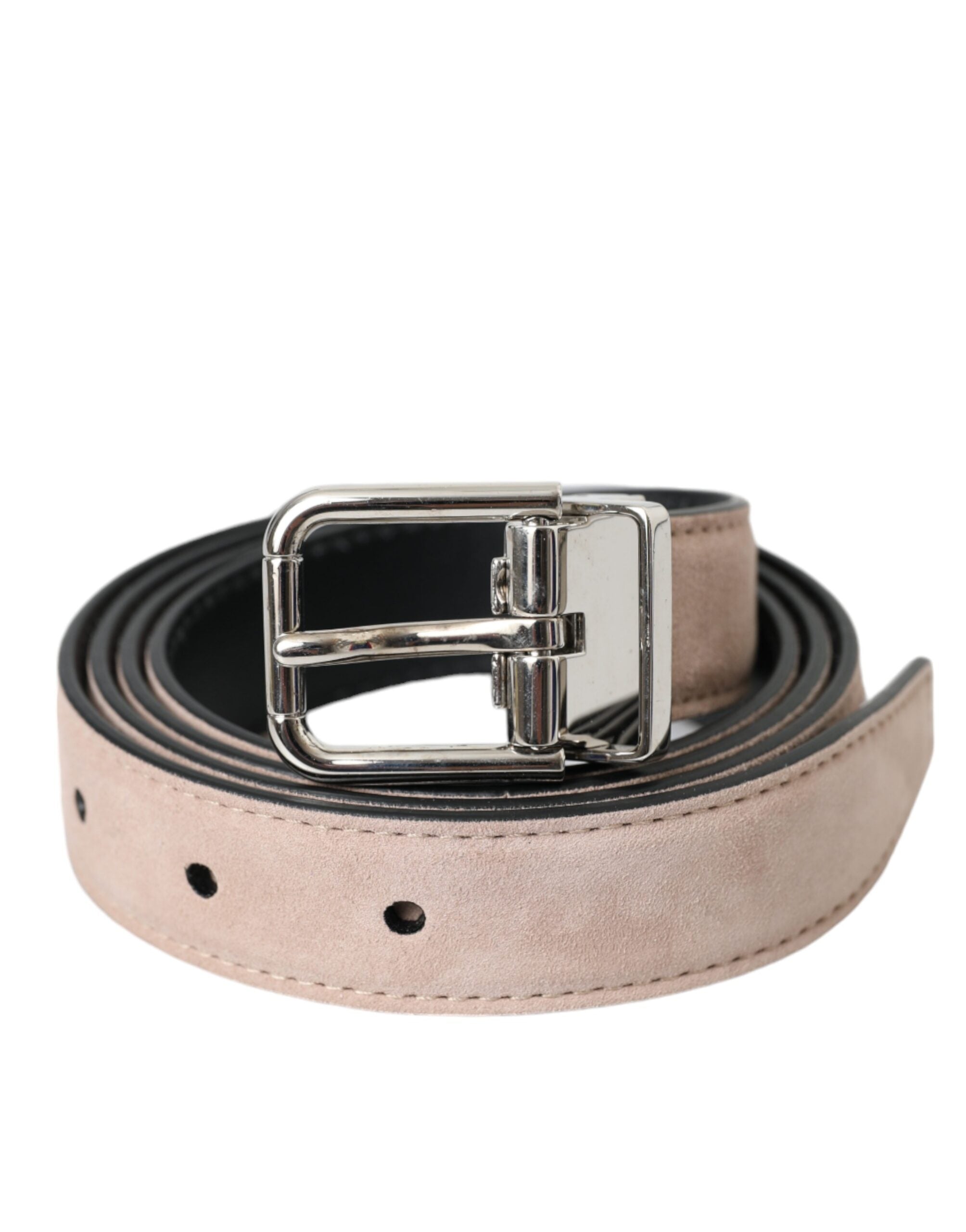 Dolce & Gabbana Beige Suede Leather Silver Buckle Belt Men by Dolce & Gabbana