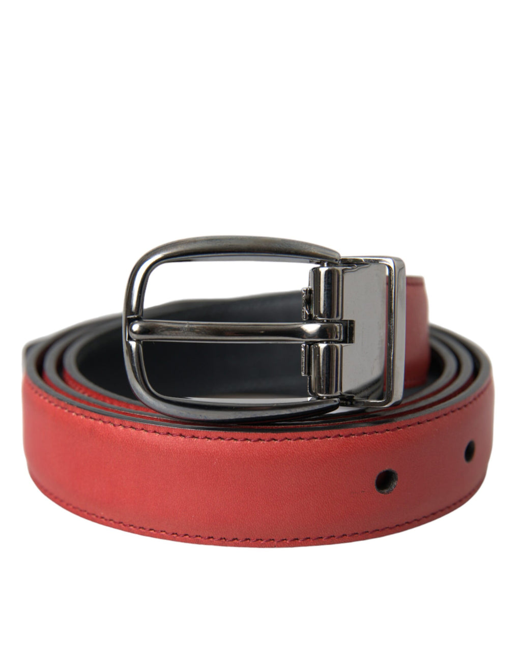 Dolce & Gabbana Red Leather Silver Metal Buckle Belt Men by Dolce & Gabbana
