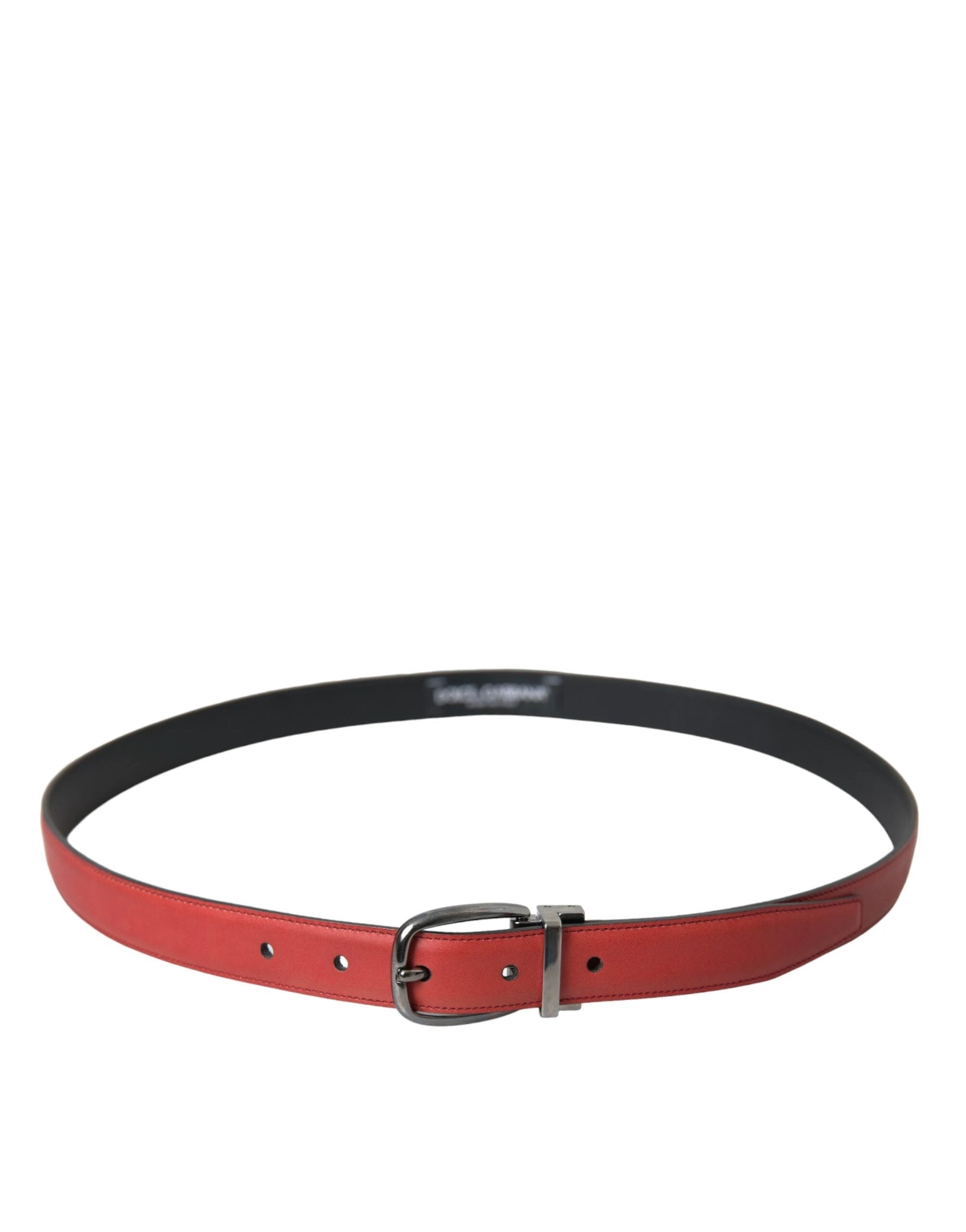 Dolce & Gabbana Red Leather Silver Metal Buckle Belt Men by Dolce & Gabbana
