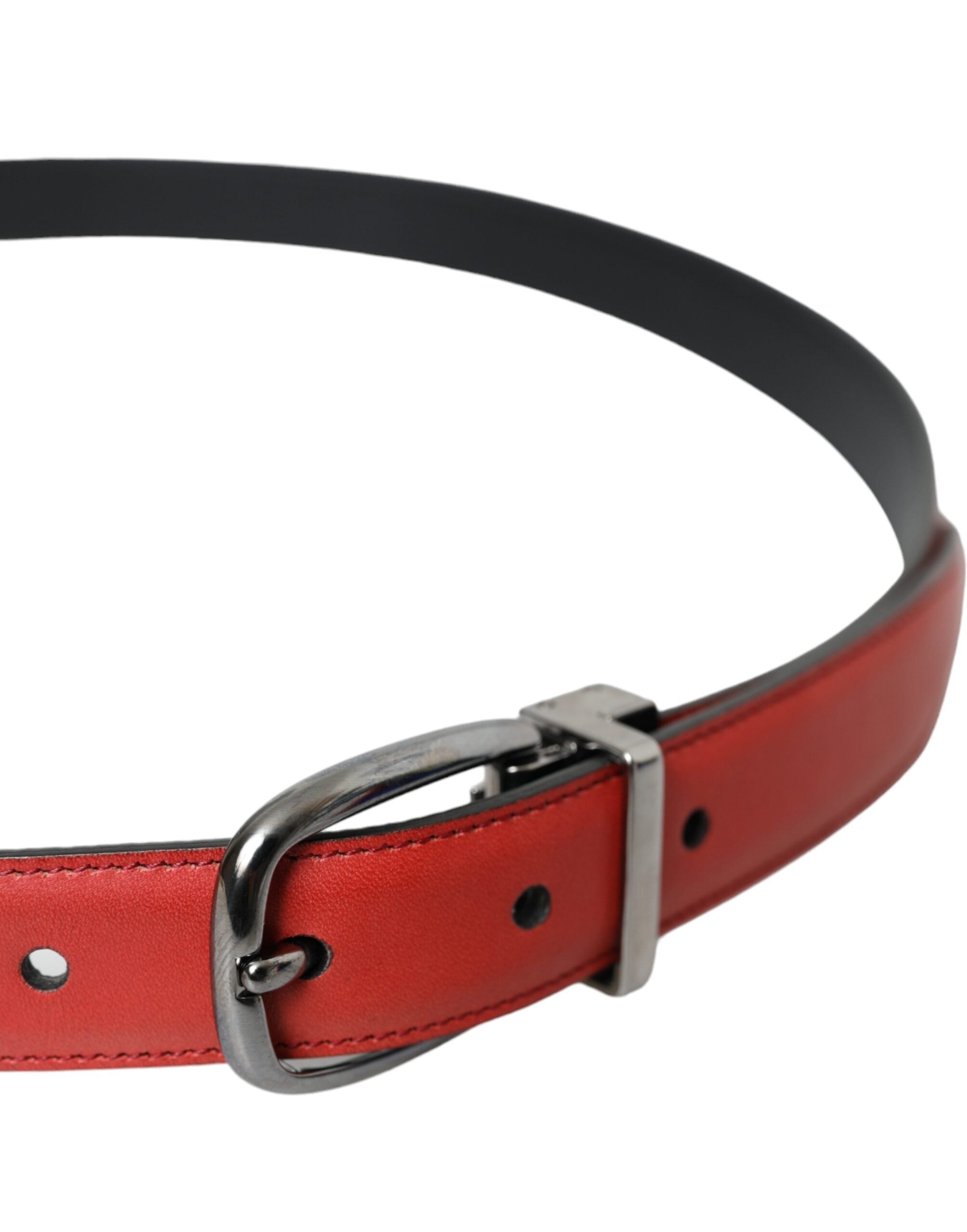 Dolce & Gabbana Red Leather Silver Metal Buckle Belt Men by Dolce & Gabbana