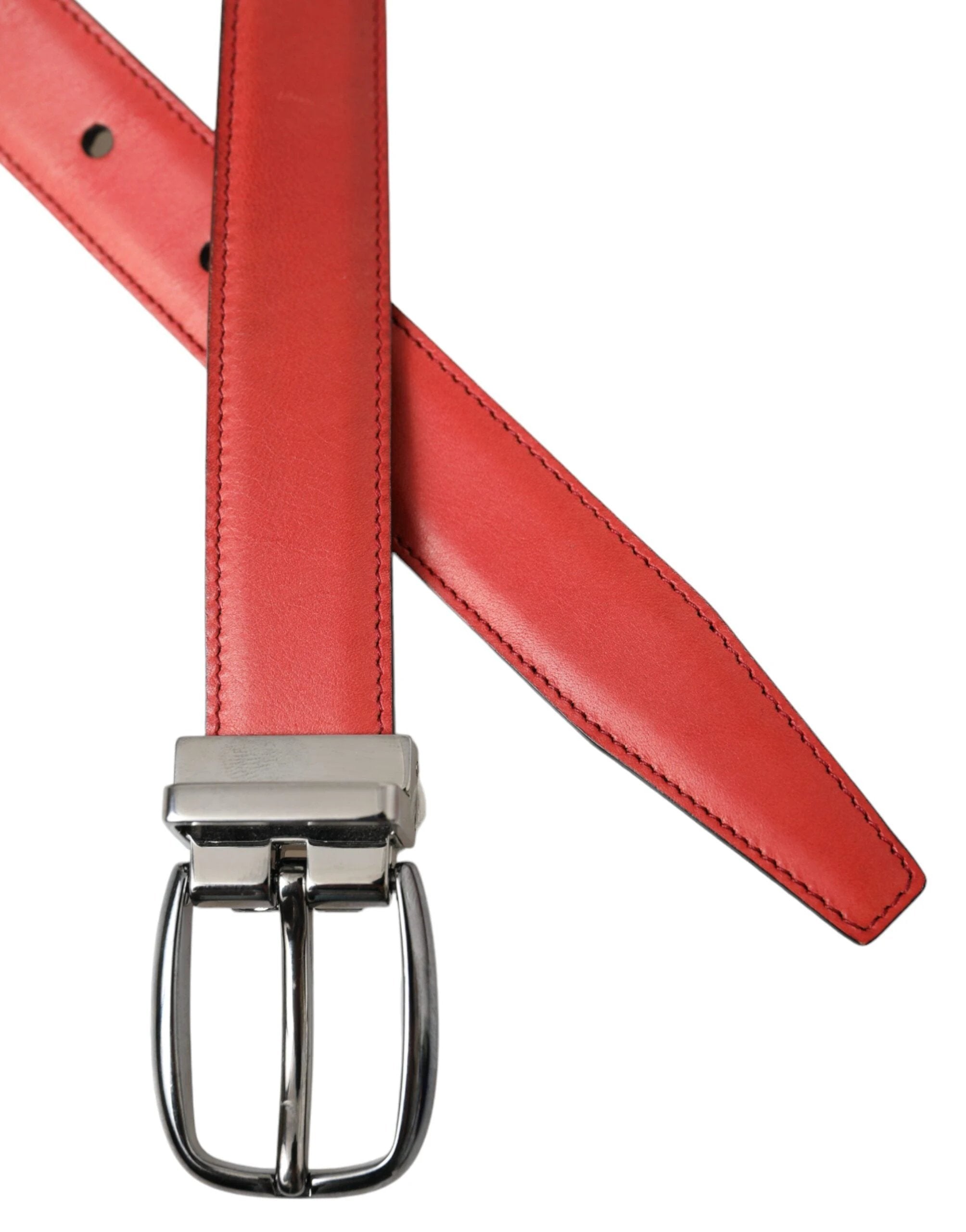Dolce & Gabbana Red Leather Silver Metal Buckle Belt Men by Dolce & Gabbana