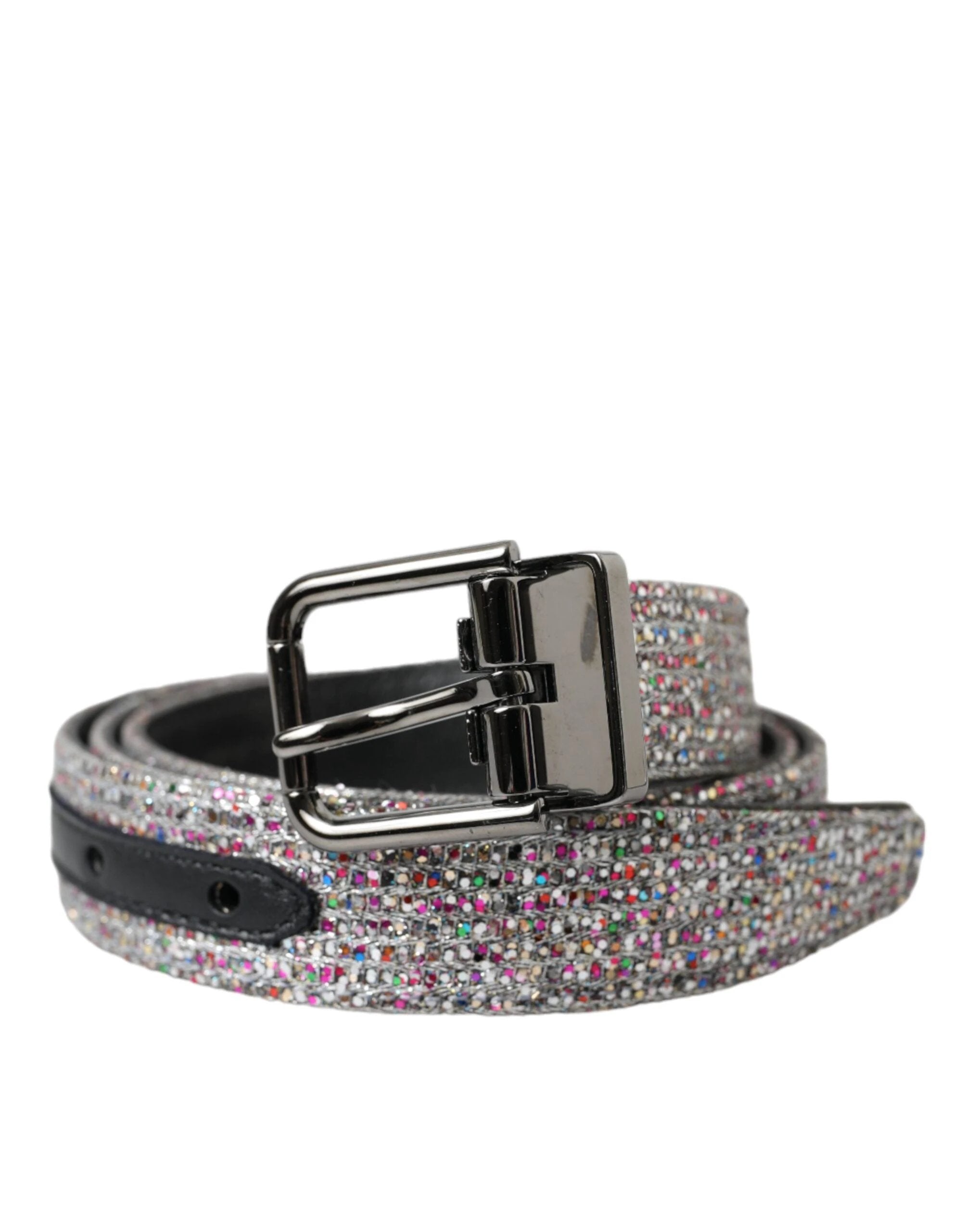 Dolce & Gabbana Multicolor Embellished Silver Metal Buckle Belt by Dolce & Gabbana