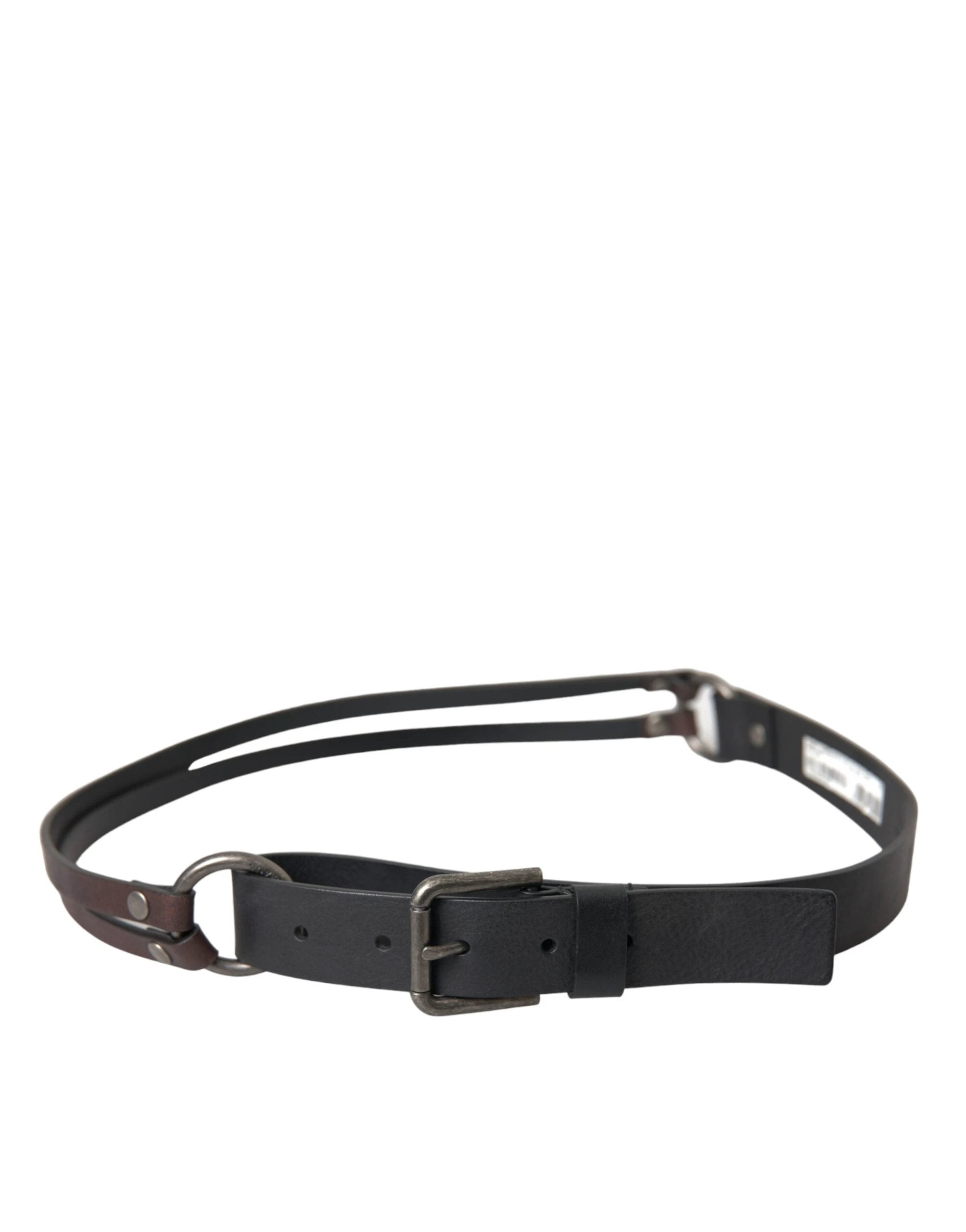Dolce & Gabbana Black Brown Leather Silver Metal Buckle Belt by Dolce & Gabbana