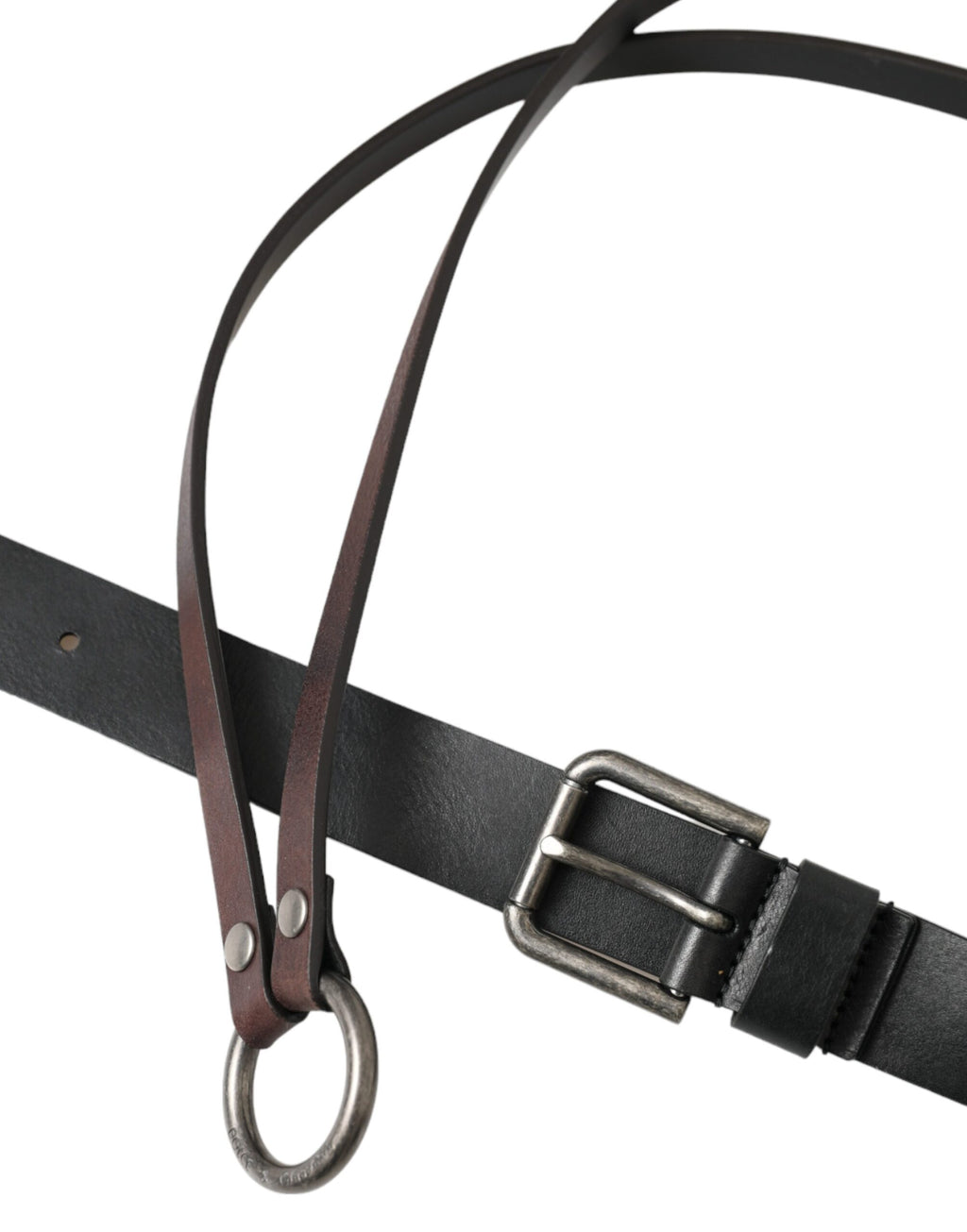 Dolce & Gabbana Black Brown Leather Silver Metal Buckle Belt by Dolce & Gabbana