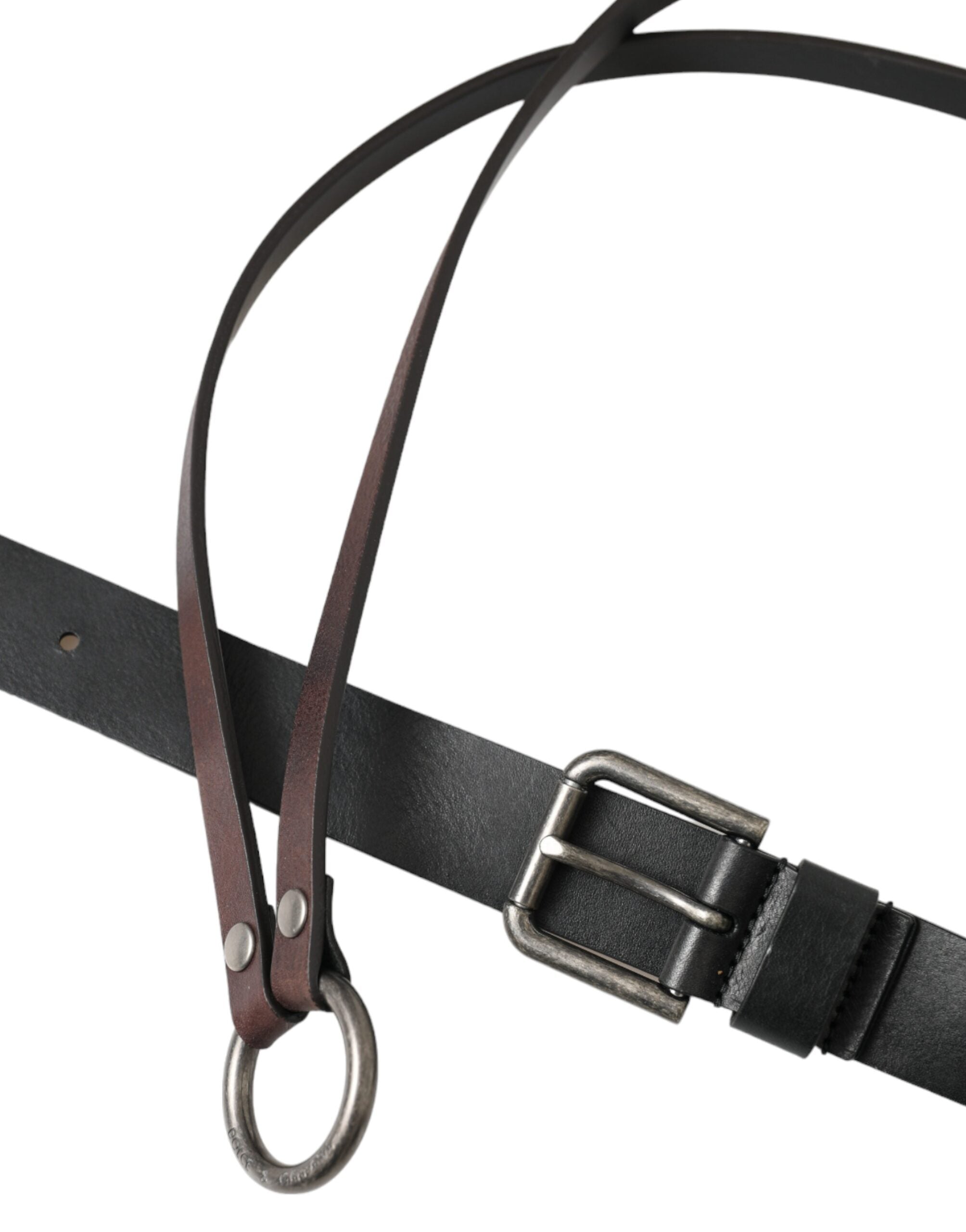 Dolce & Gabbana Black Brown Leather Silver Metal Buckle Belt by Dolce & Gabbana