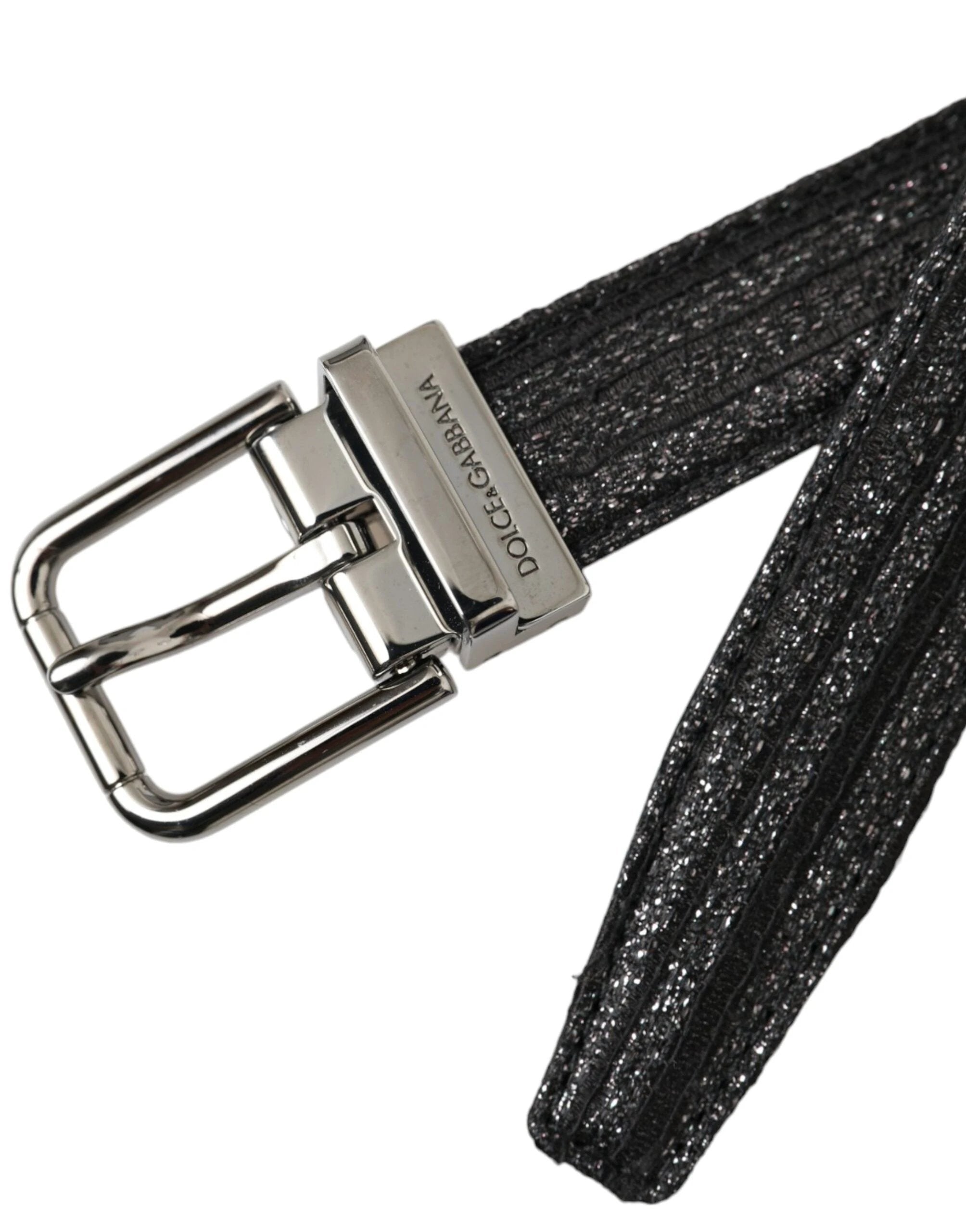 Dolce & Gabbana Black Jacquard Stripes Silver Metal Buckle Belt by Dolce & Gabbana
