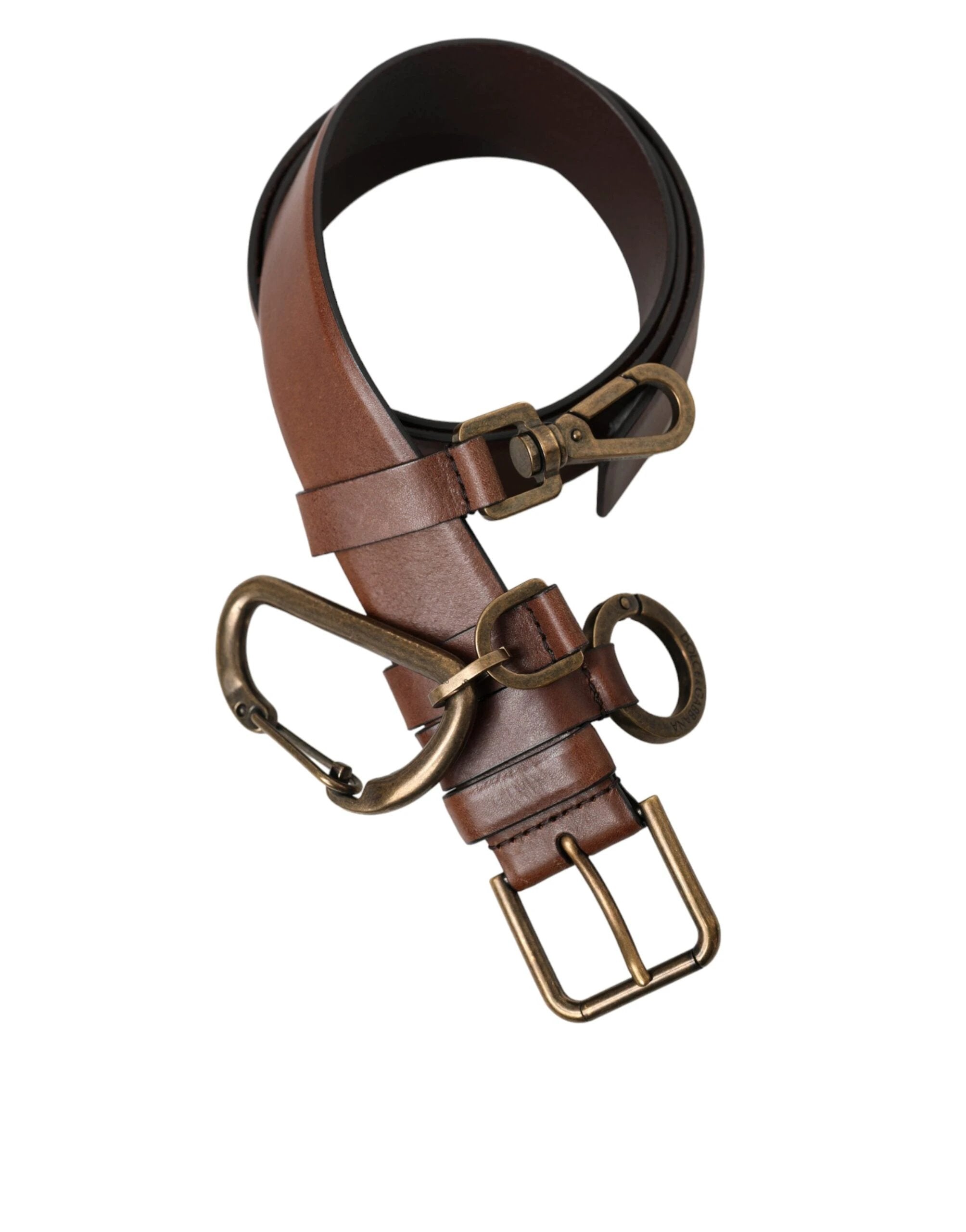 Dolce & Gabbana Brown Calf Leather Gold Metal Buckle Belt Men by Dolce & Gabbana