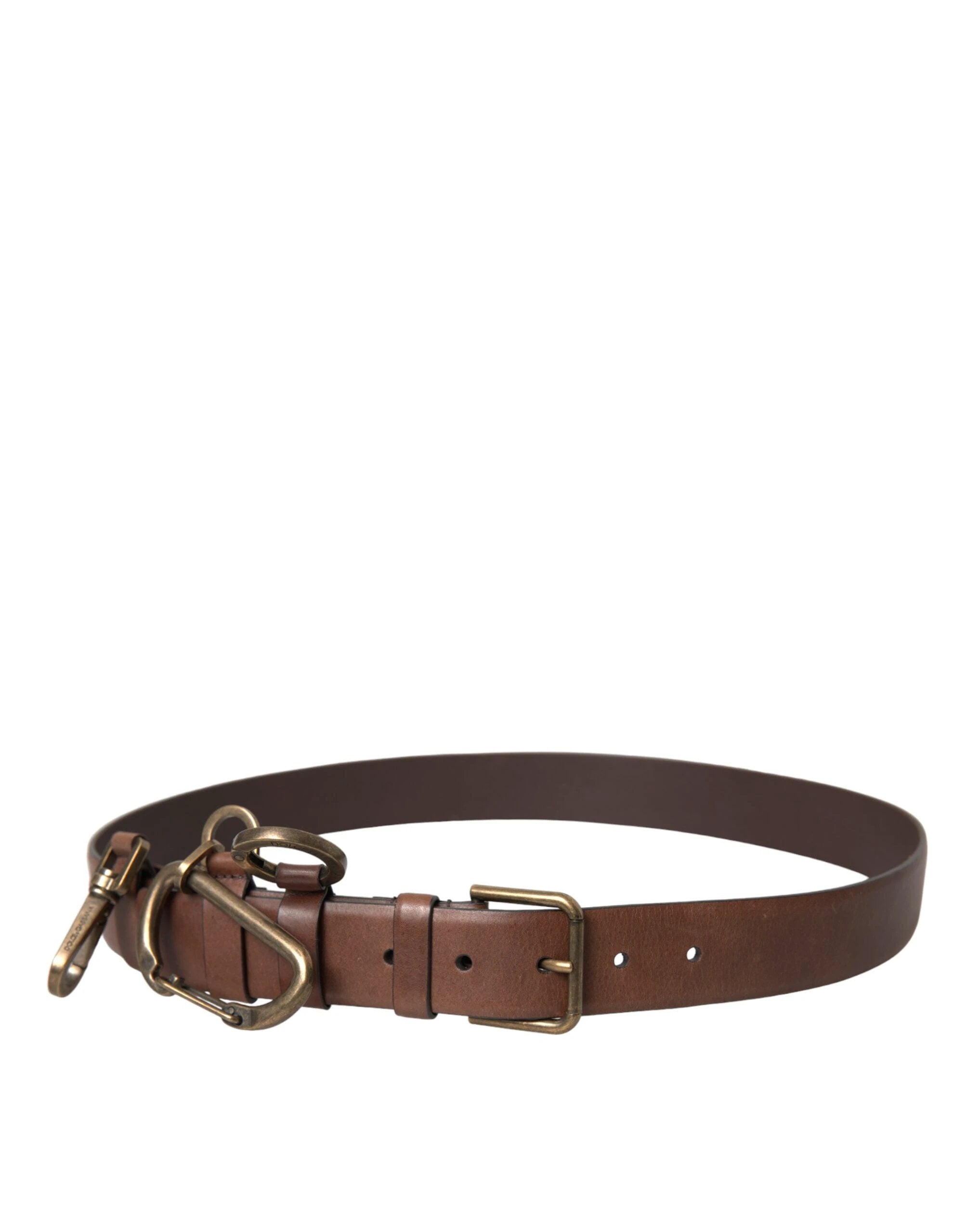 Dolce & Gabbana Brown Calf Leather Gold Metal Buckle Belt Men by Dolce & Gabbana