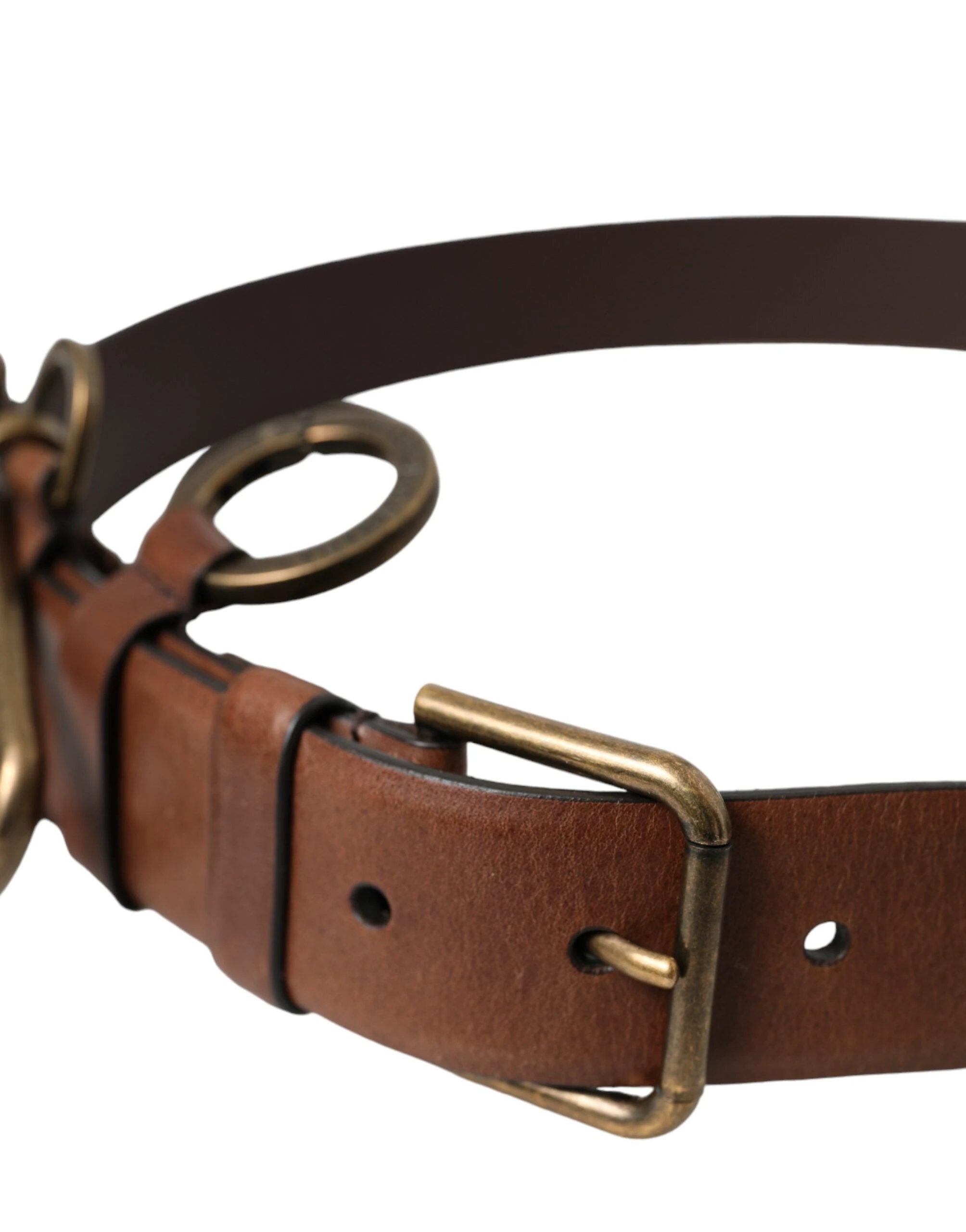 Dolce & Gabbana Brown Calf Leather Gold Metal Buckle Belt Men by Dolce & Gabbana