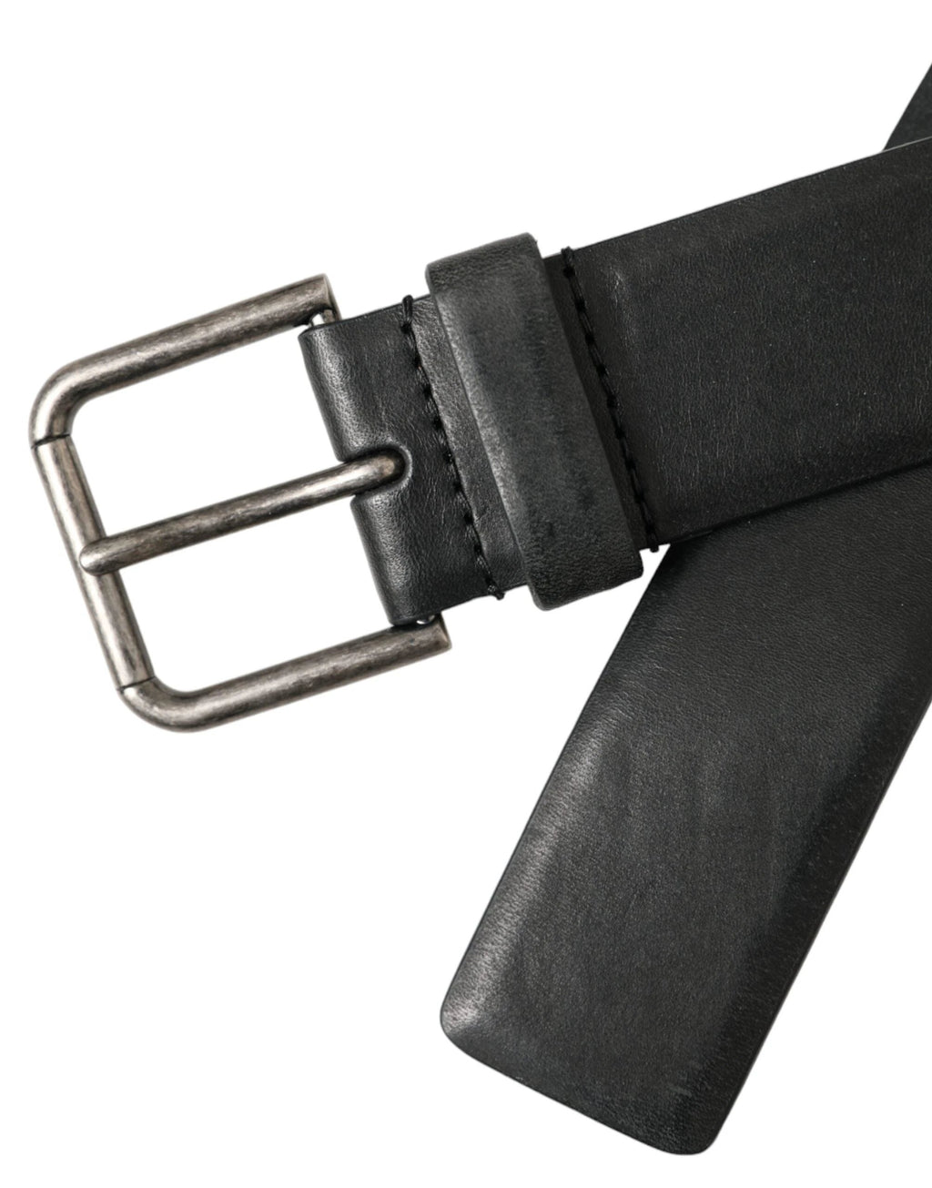 Dolce & Gabbana Black Calf Leather Silver Metal Buckle Belt by Dolce & Gabbana