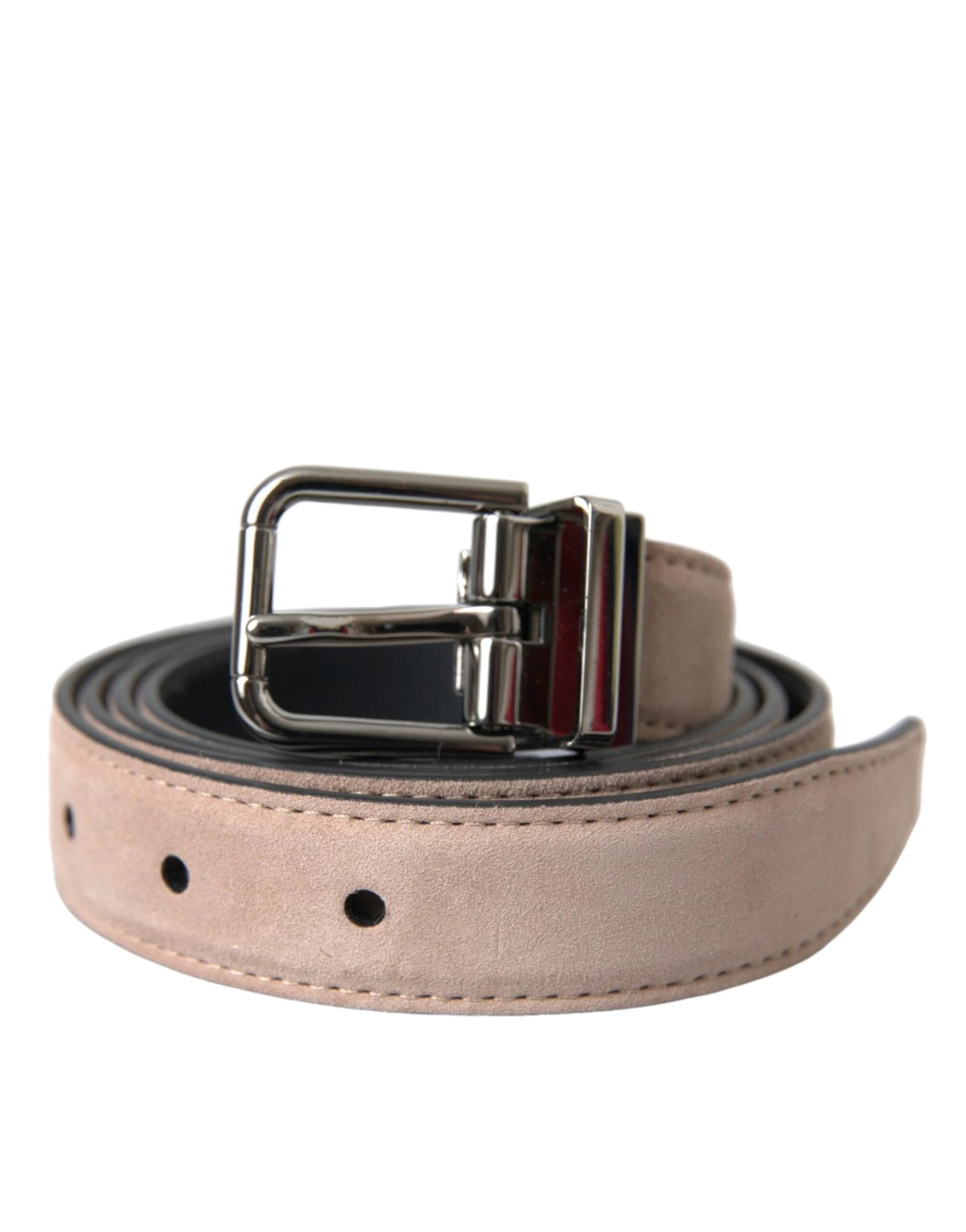 Dolce & Gabbana Beige Suede Leather Silver Buckle Belt Men by Dolce & Gabbana