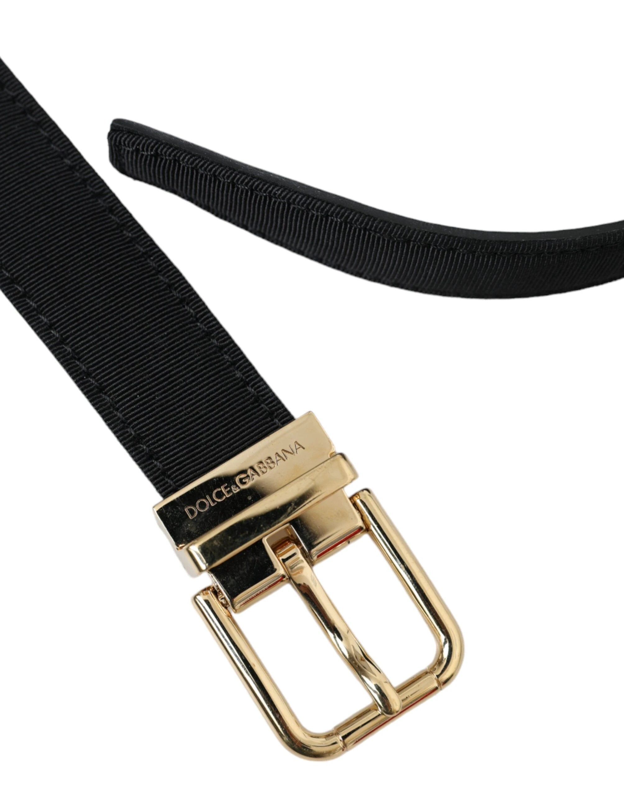 Dolce & Gabbana Black Gros Grain Gold Metal Buckle Belt Men by Dolce & Gabbana