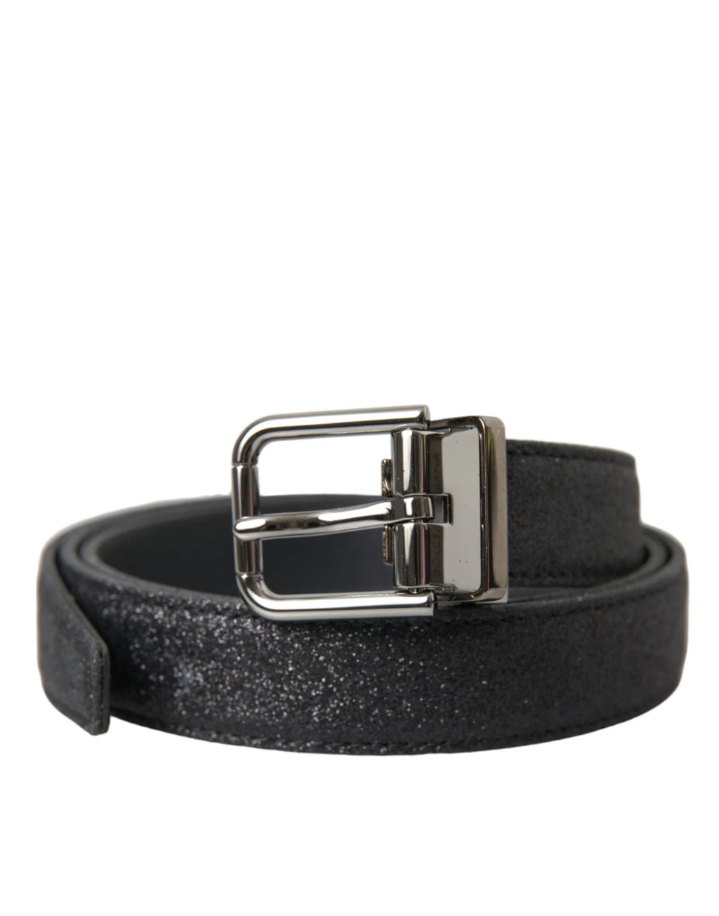 Dolce & Gabbana Black Glittered Leather Silver Buckle Belt by Dolce & Gabbana