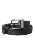 Dolce & Gabbana Black Glittered Leather Silver Buckle Belt by Dolce & Gabbana